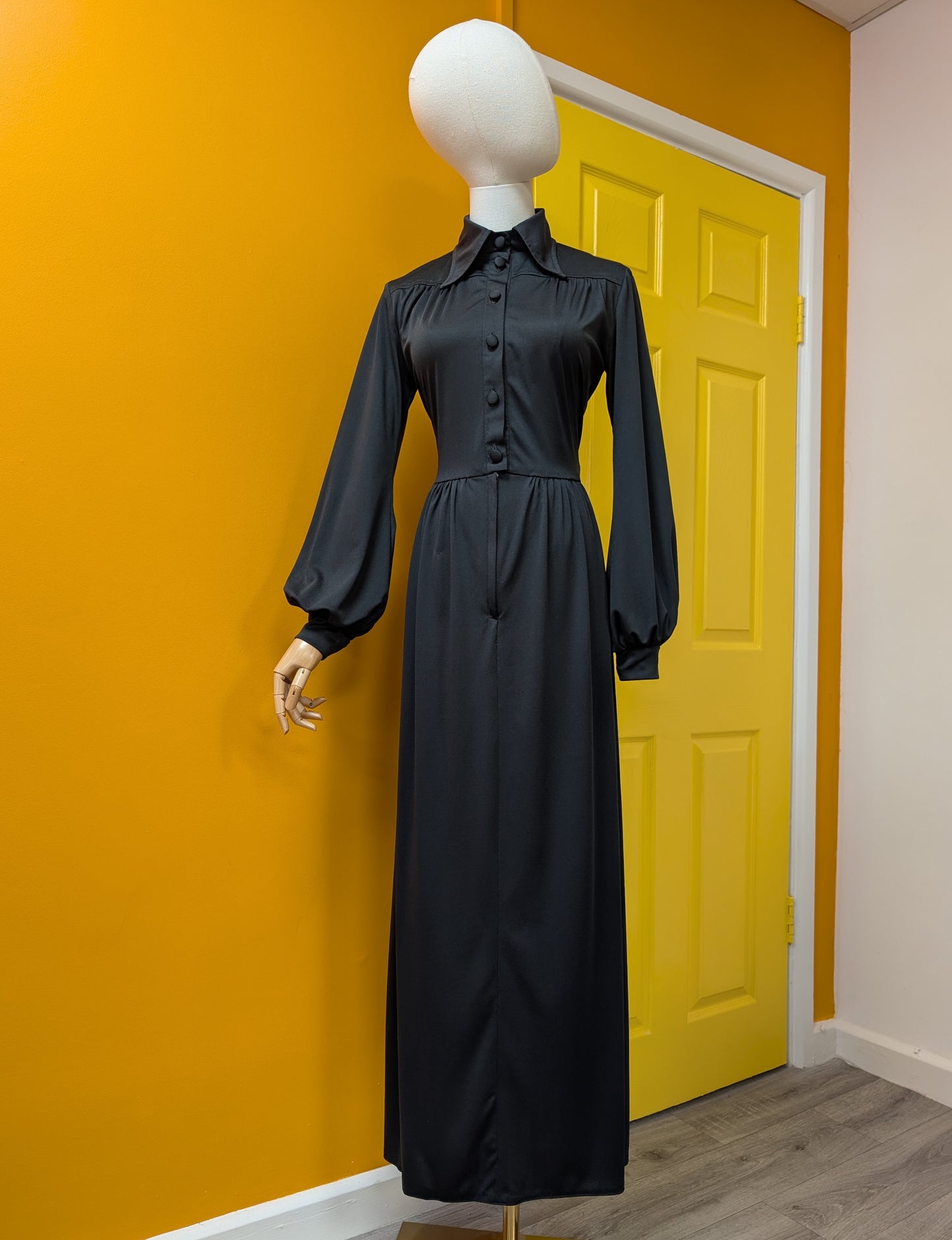 1970s Marion Donaldson black maxi dress - S/8/10
