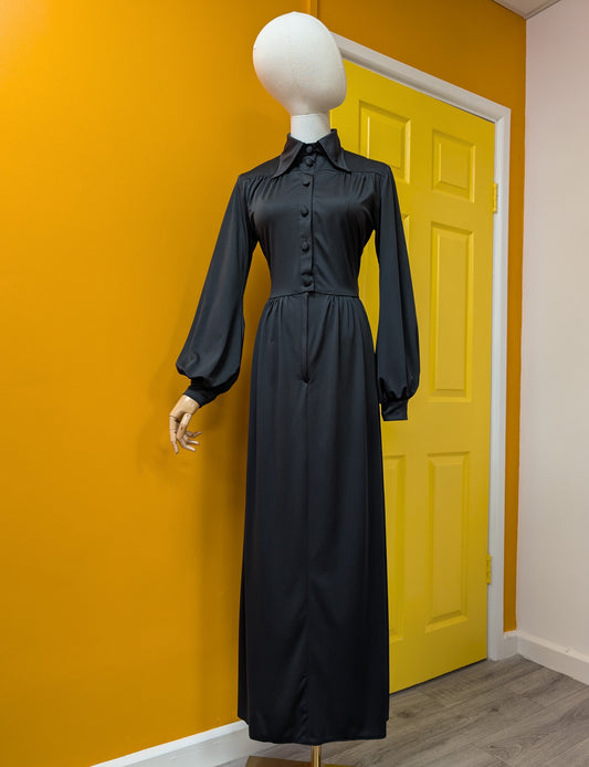 1970s Marion Donaldson black maxi dress - S/8/10