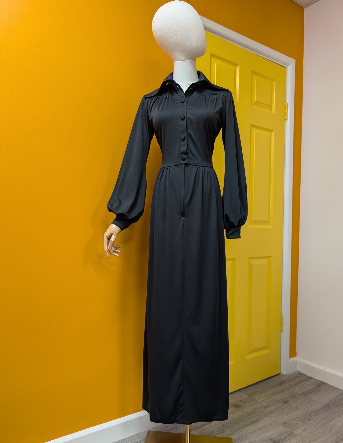 1970s Marion Donaldson black maxi dress - S/8/10