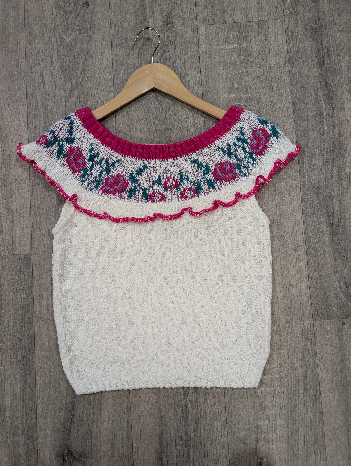 80s/90s pink & white floral jumper - XS/S