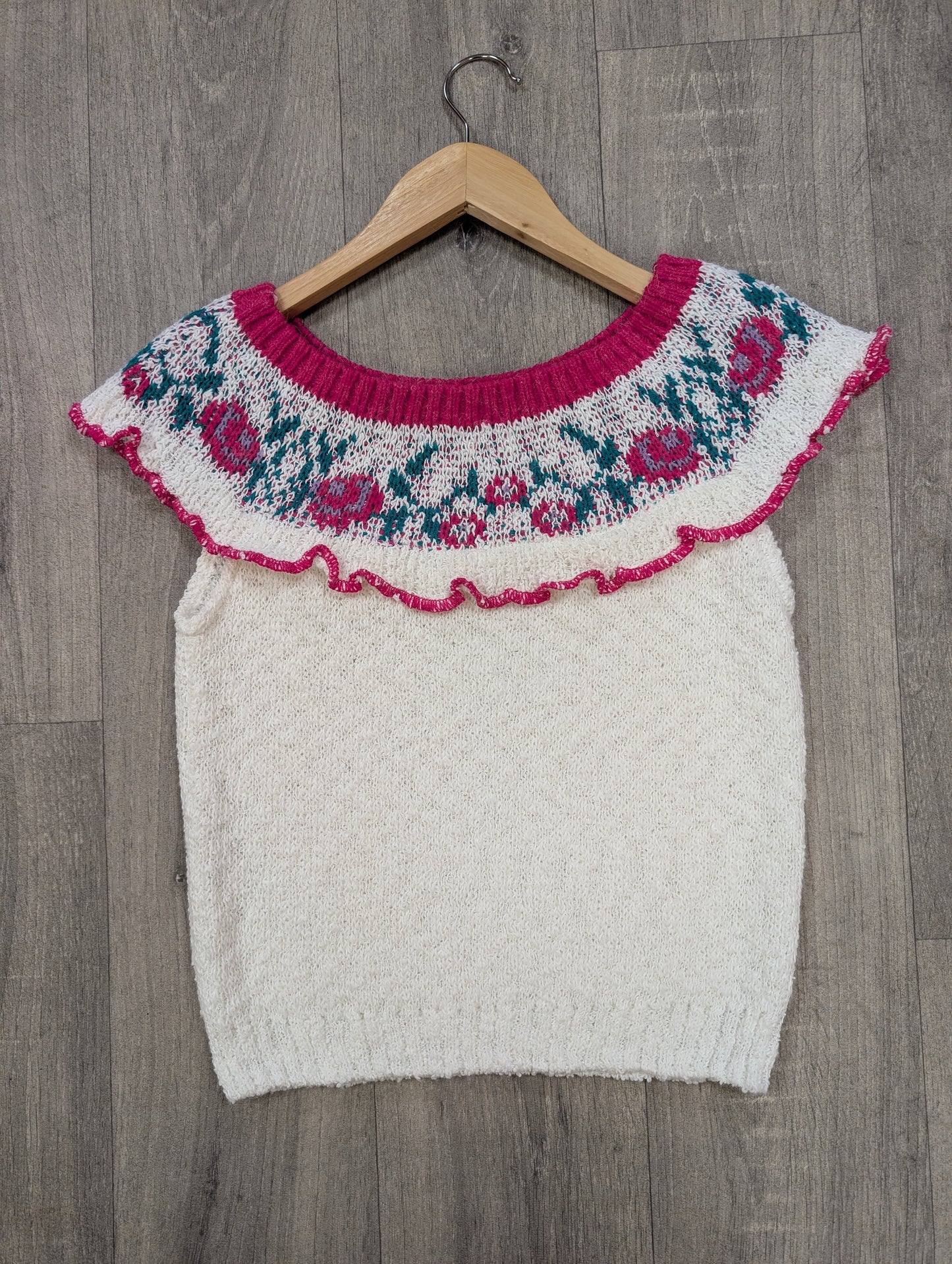 80s/90s pink & white floral jumper - XS/S