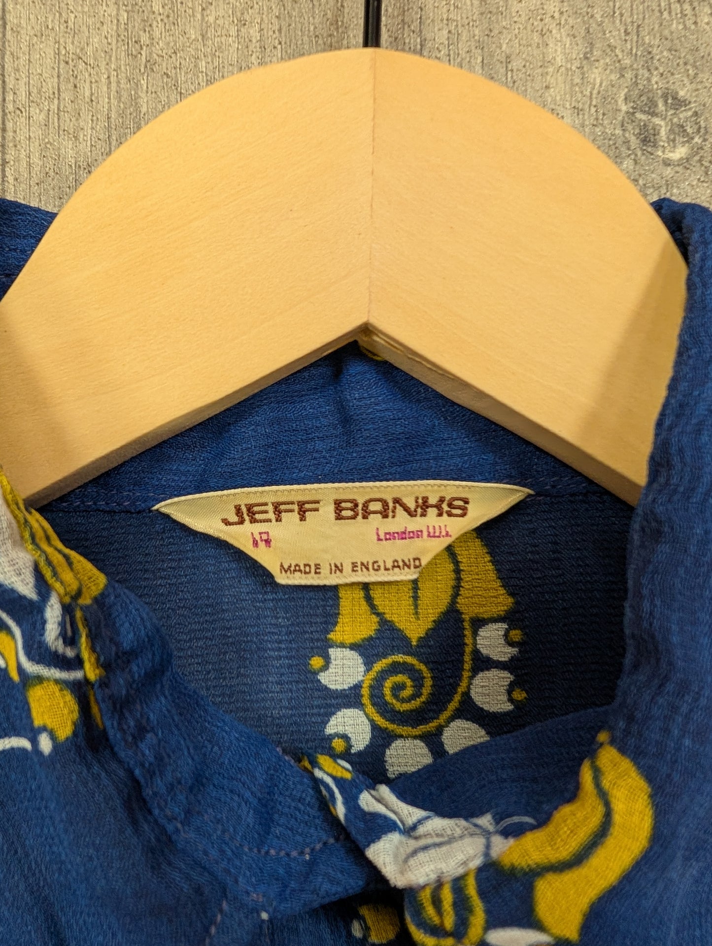 1970s Jeff Banks blue/yellow balloon sleeve shirt - S