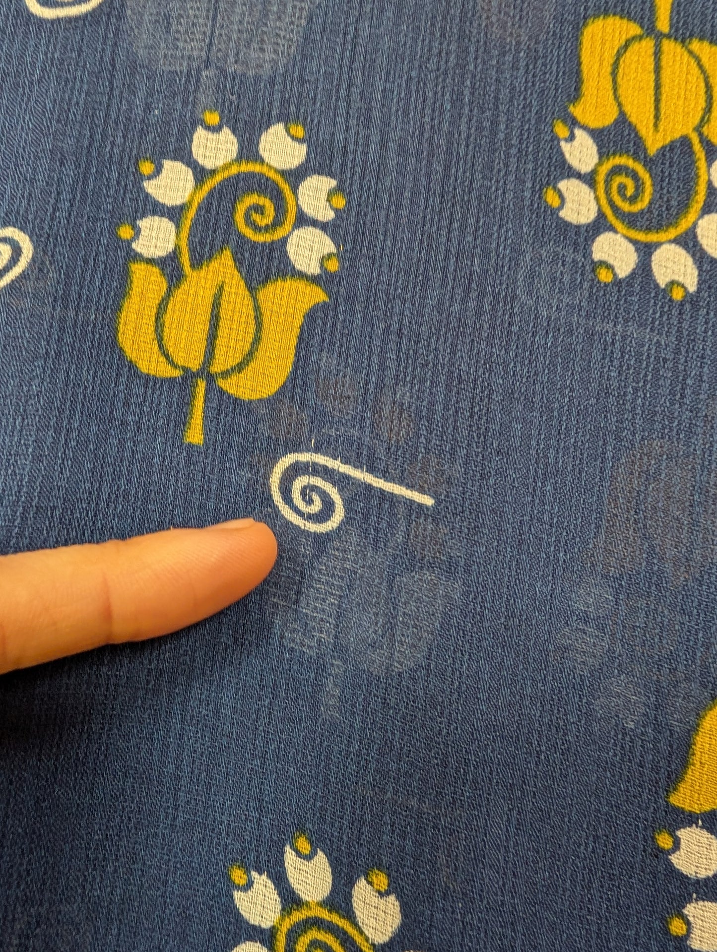 1970s Jeff Banks blue/yellow balloon sleeve shirt - S
