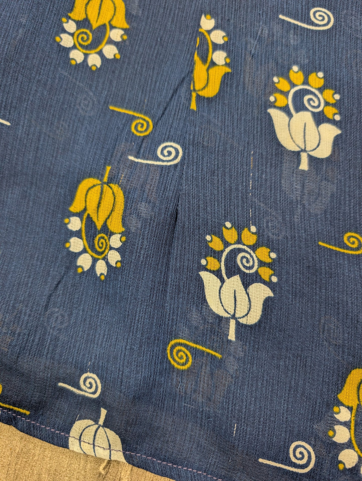 1970s Jeff Banks blue/yellow balloon sleeve shirt - S