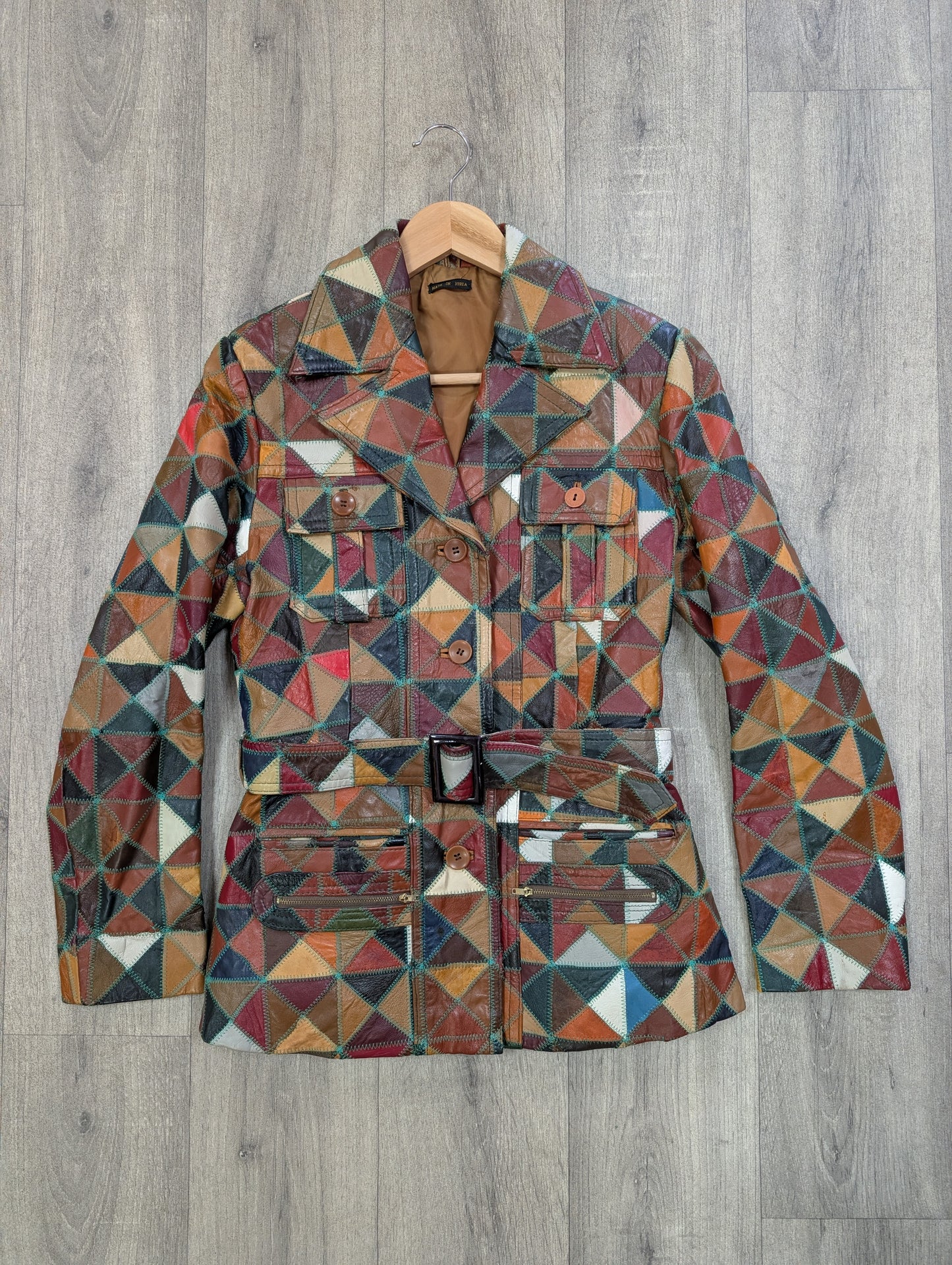 1970s patchwork leather jacket and belt - XS/S