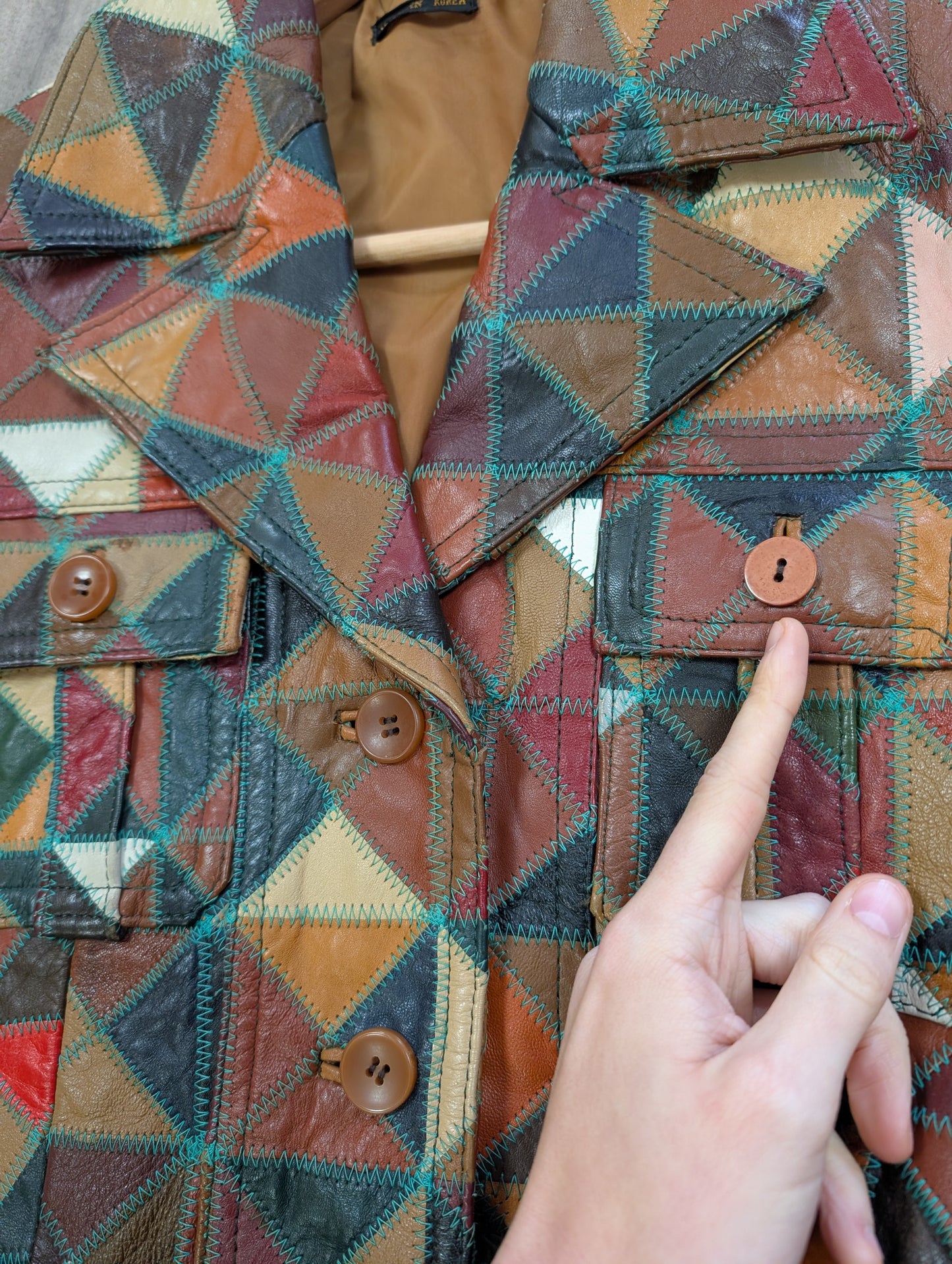1970s patchwork leather jacket and belt - XS/S