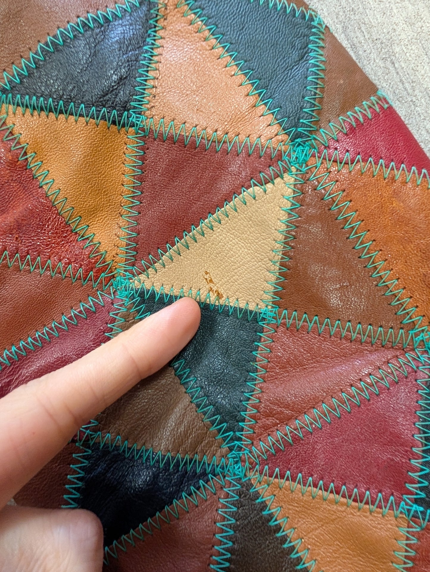 1970s patchwork leather jacket and belt - XS/S