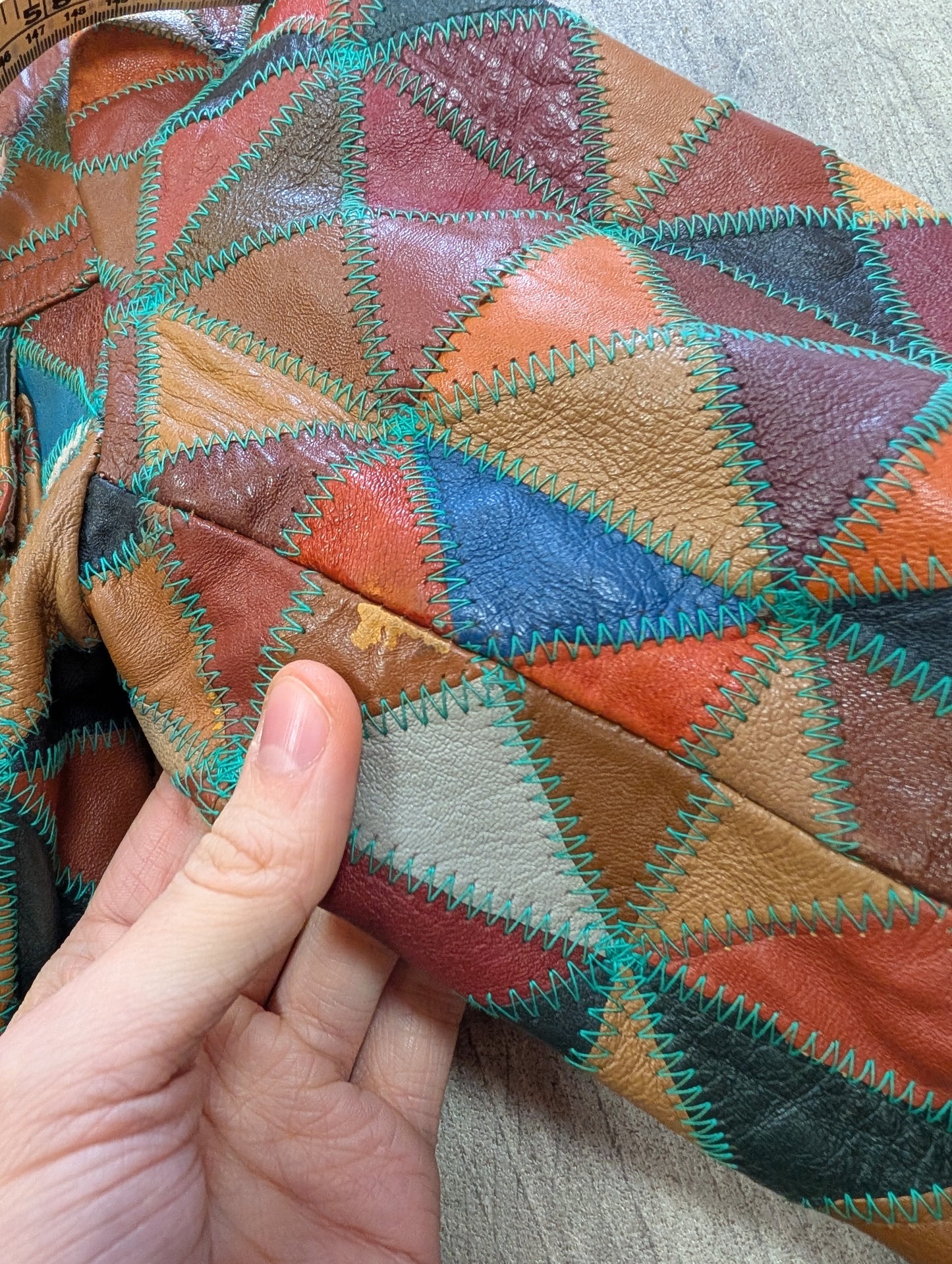 1970s patchwork leather jacket and belt - XS/S