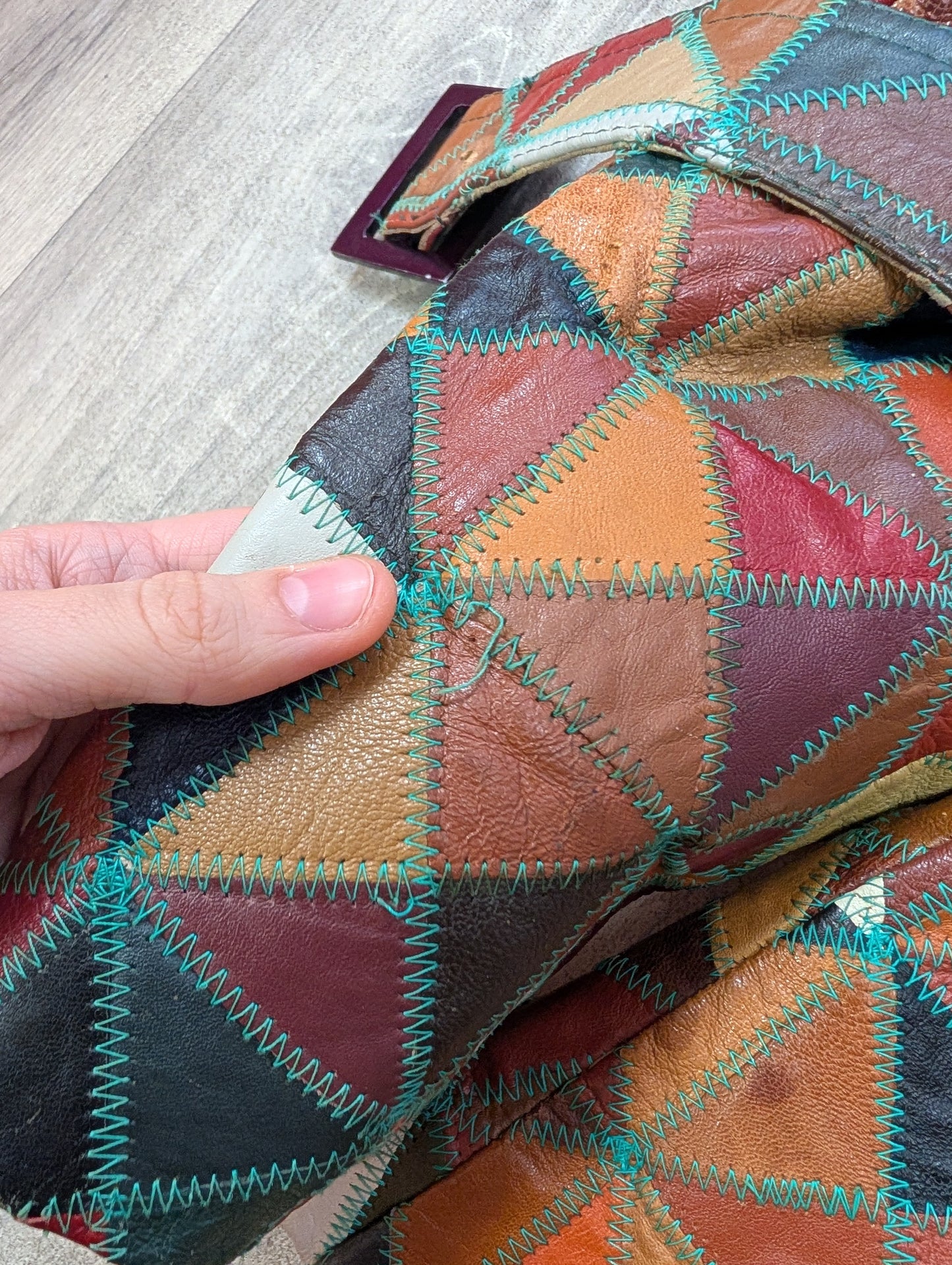 1970s patchwork leather jacket and belt - XS/S