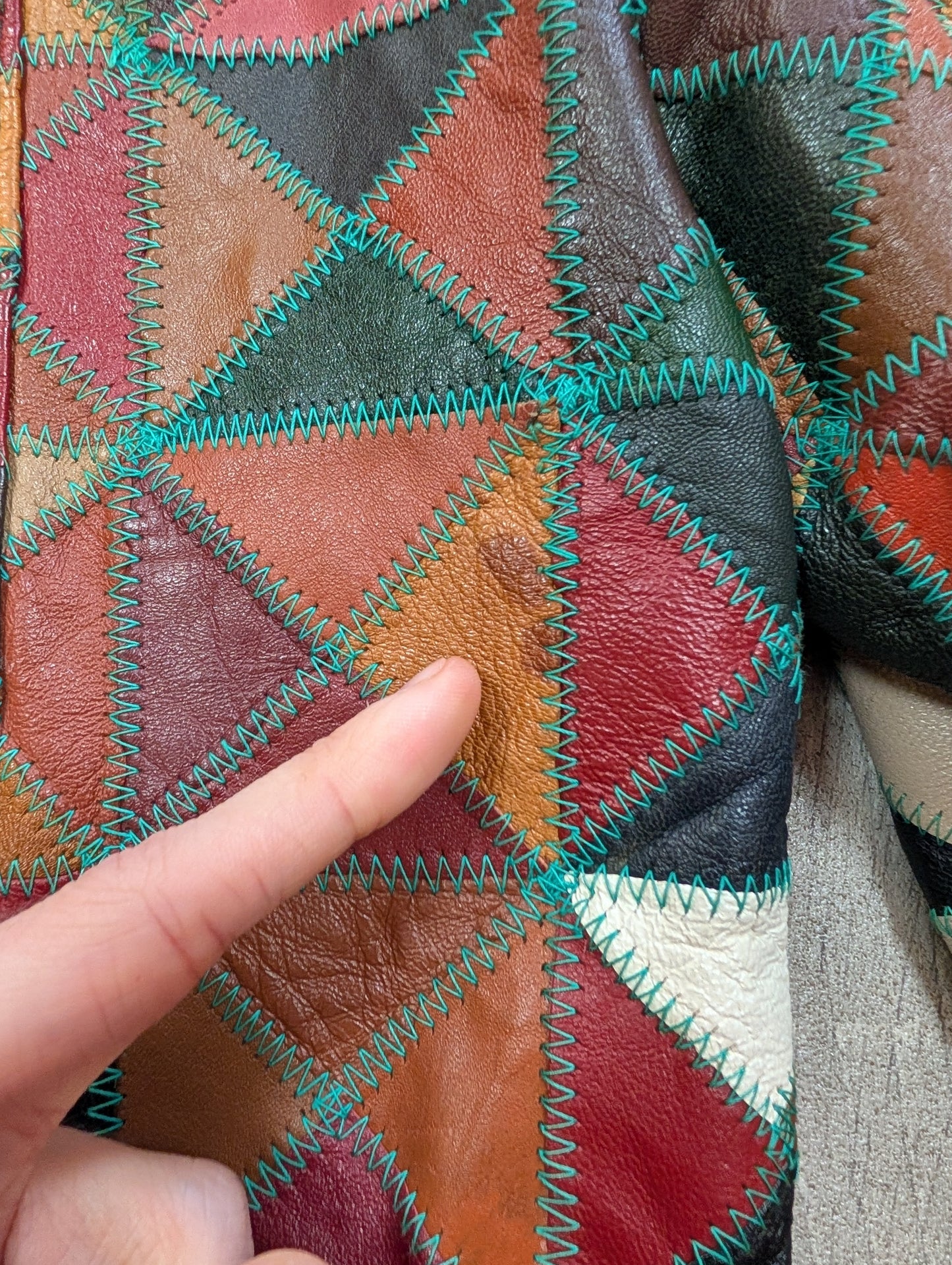1970s patchwork leather jacket and belt - XS/S