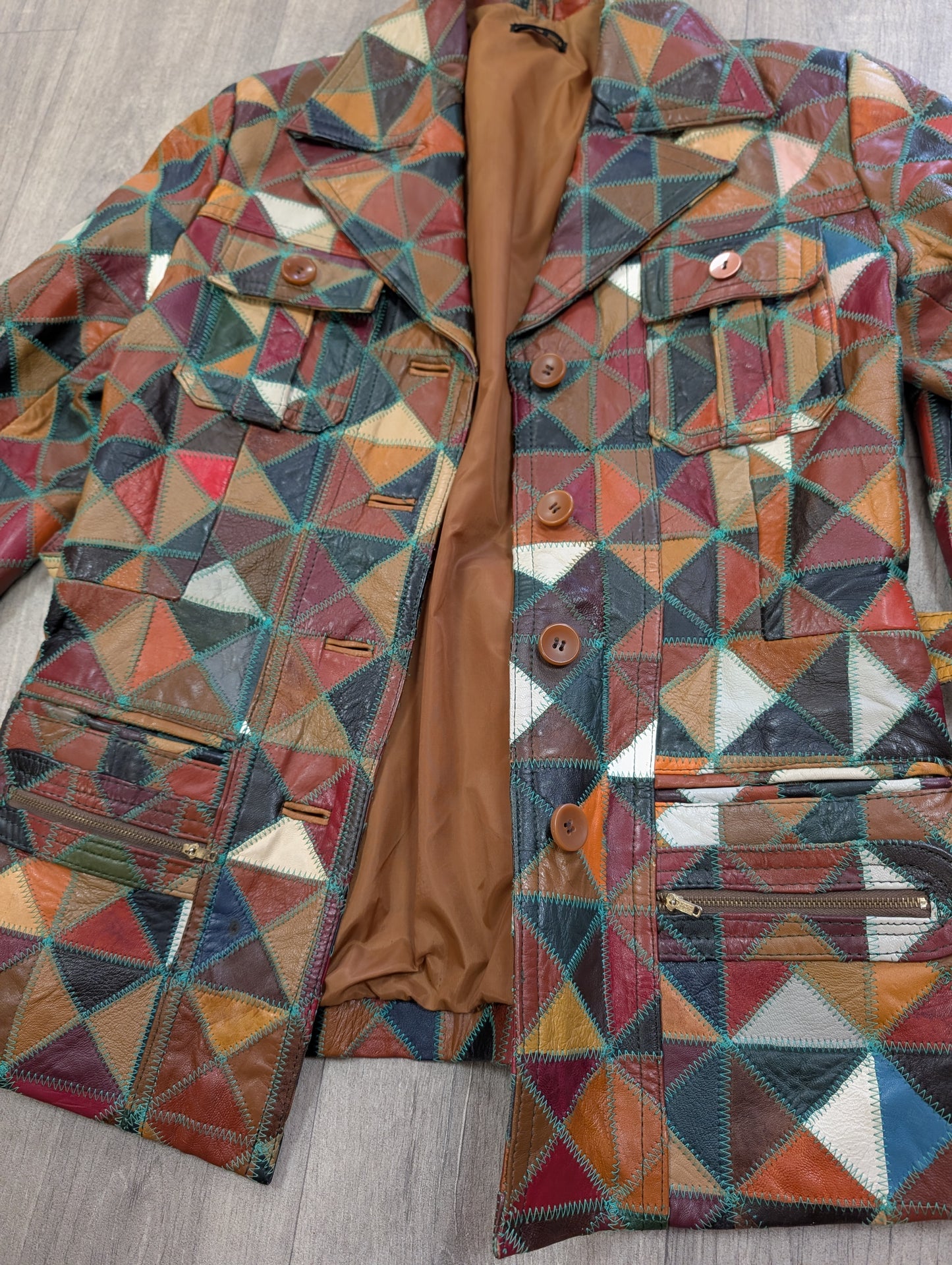 1970s patchwork leather jacket and belt - XS/S