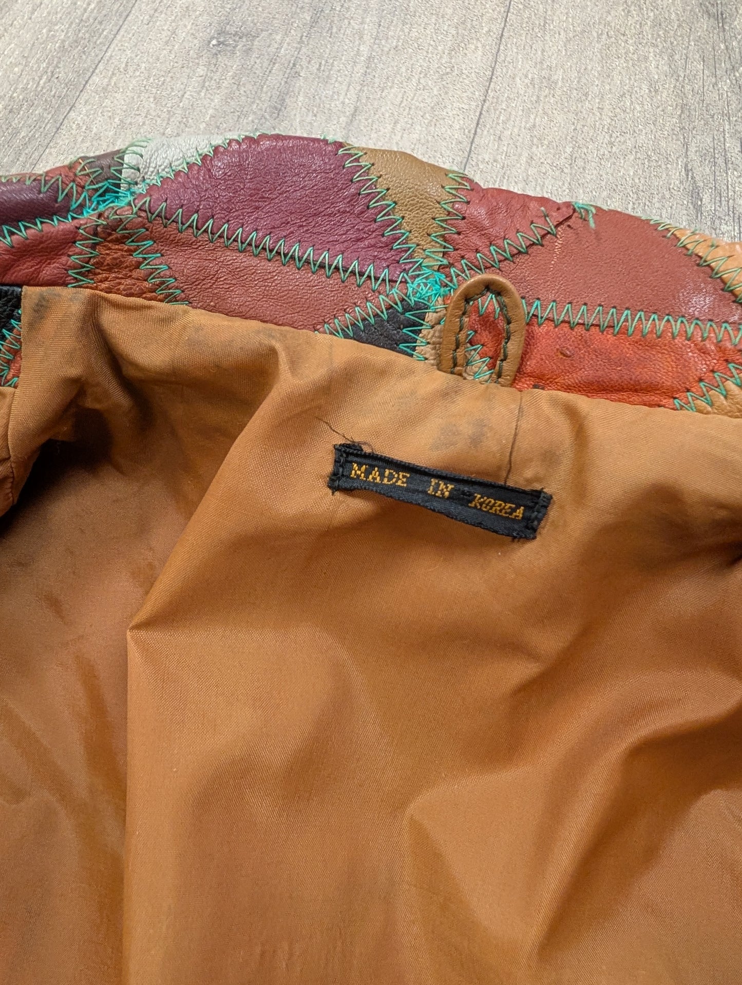 1970s patchwork leather jacket and belt - XS/S