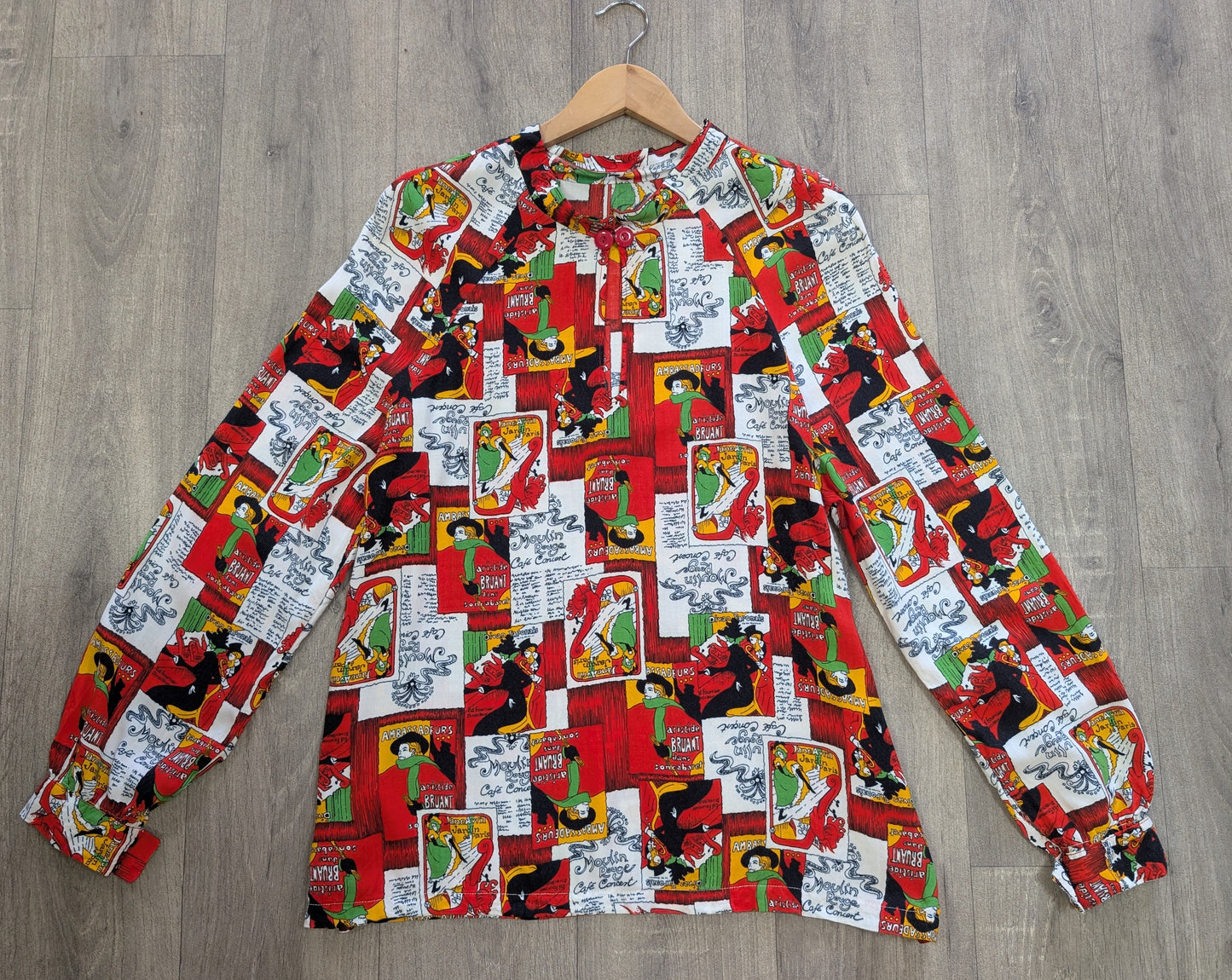 1970s Toulouse Lautrec print blouse - M