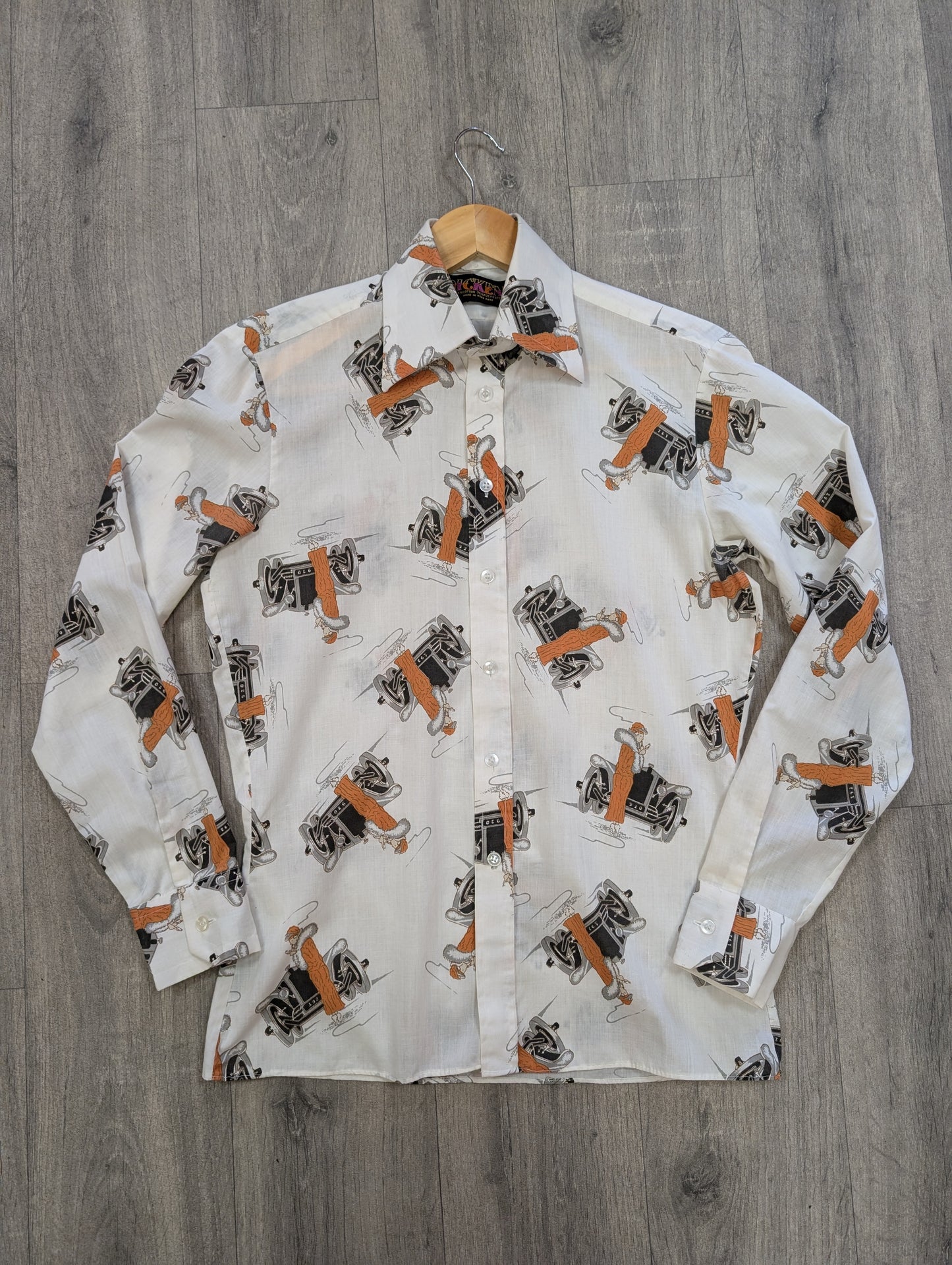 1970s Dickens novelty Art Deco print shirt