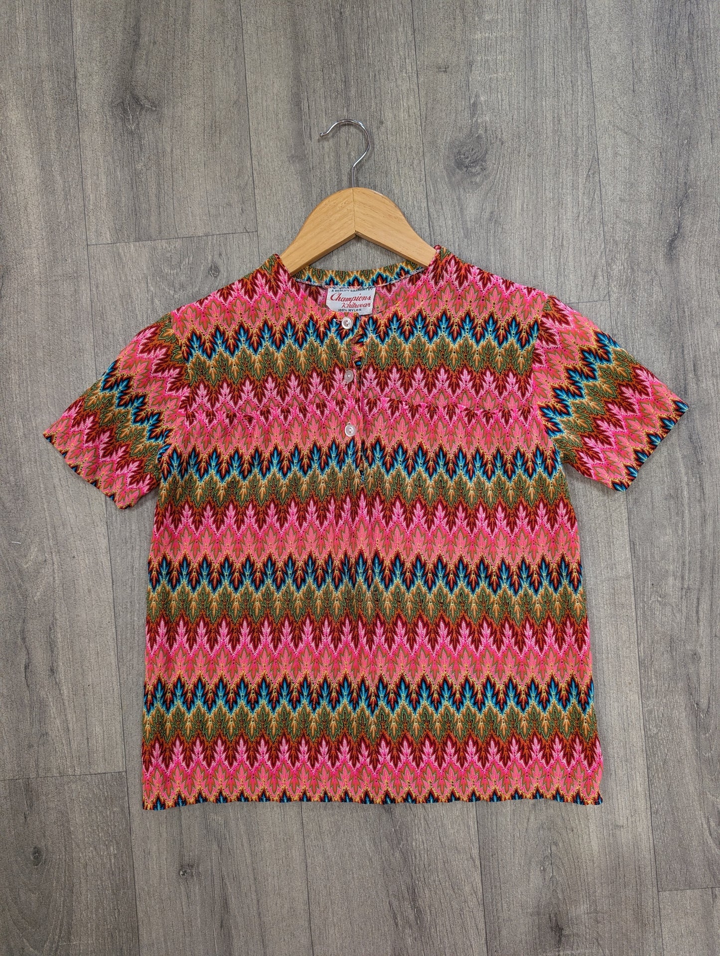 1960s Champions Knitwear pink chevron top - XS/S