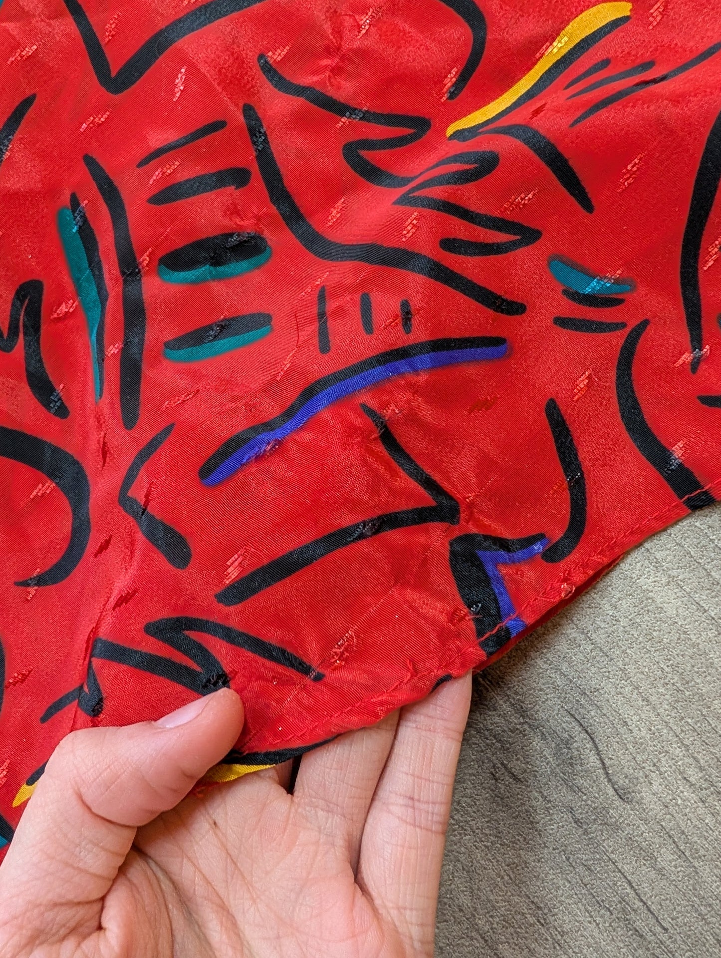 1980s red halter neck abstract print dress - S/10