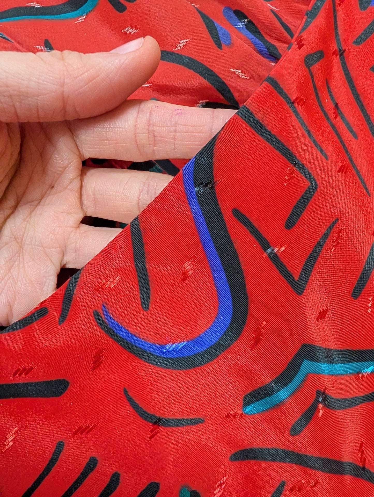 1980s red halter neck abstract print dress - S/10