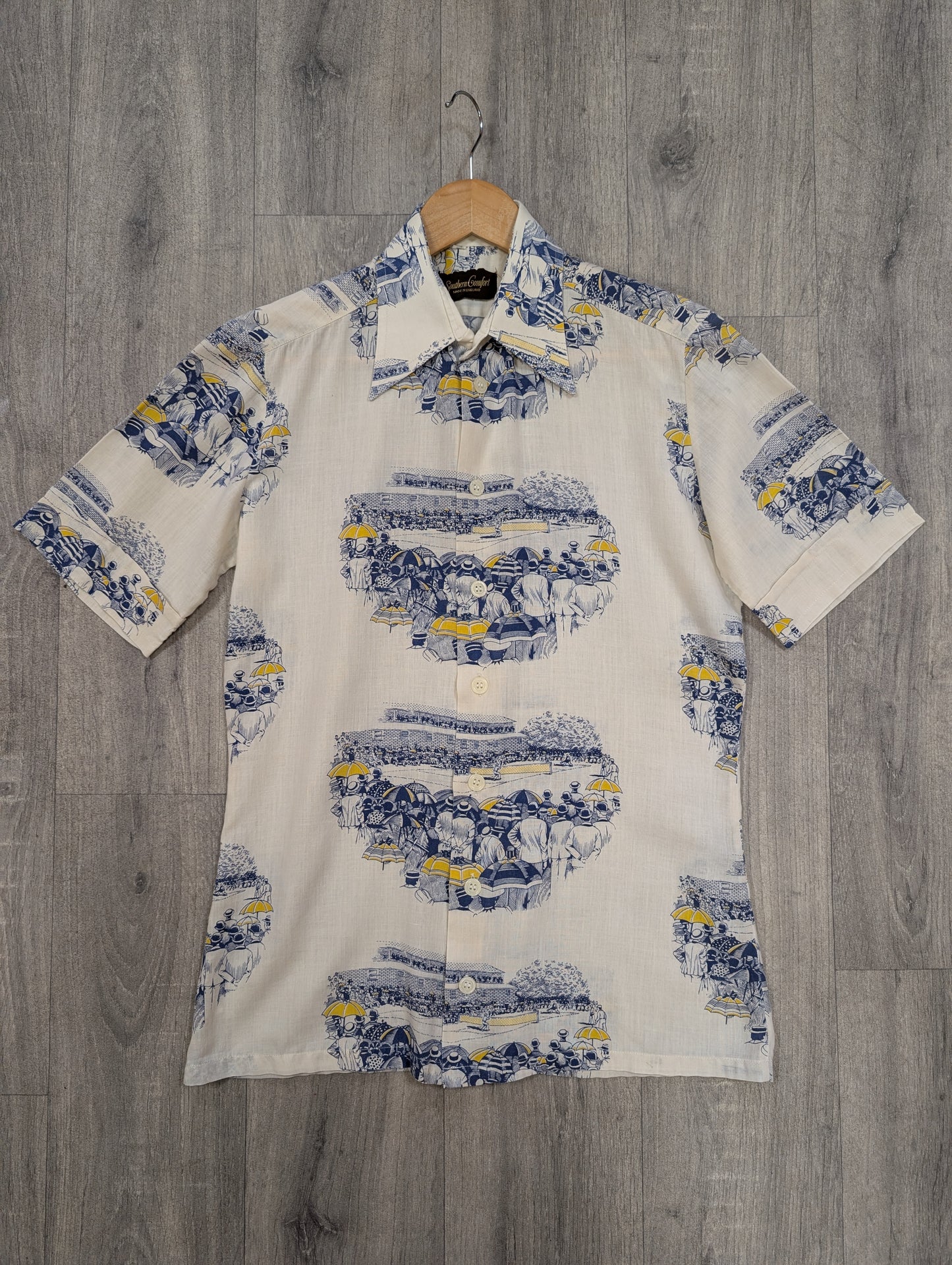 1970s Southern Comfort novelty tennis print shirt