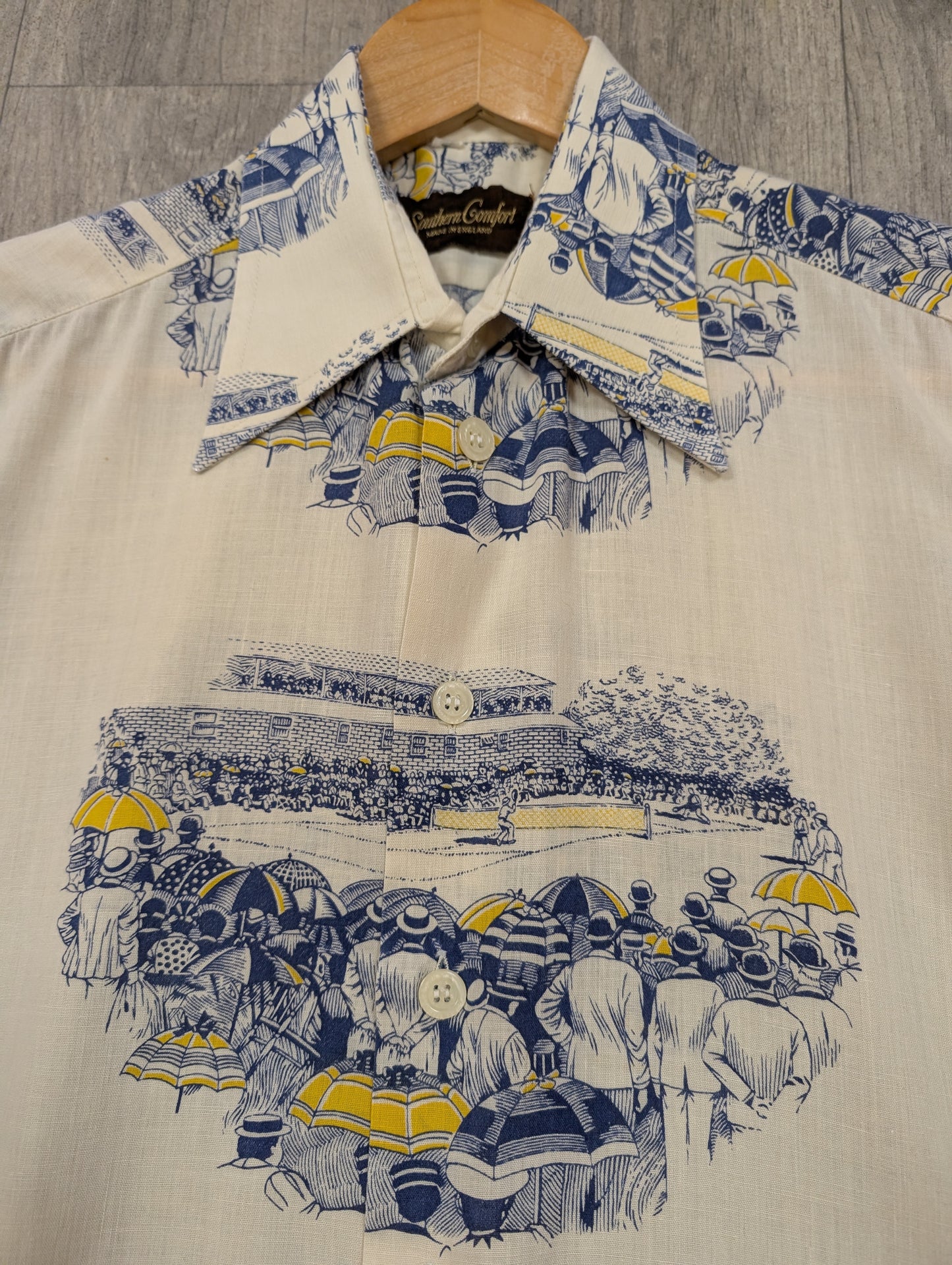 1970s Southern Comfort novelty tennis print shirt