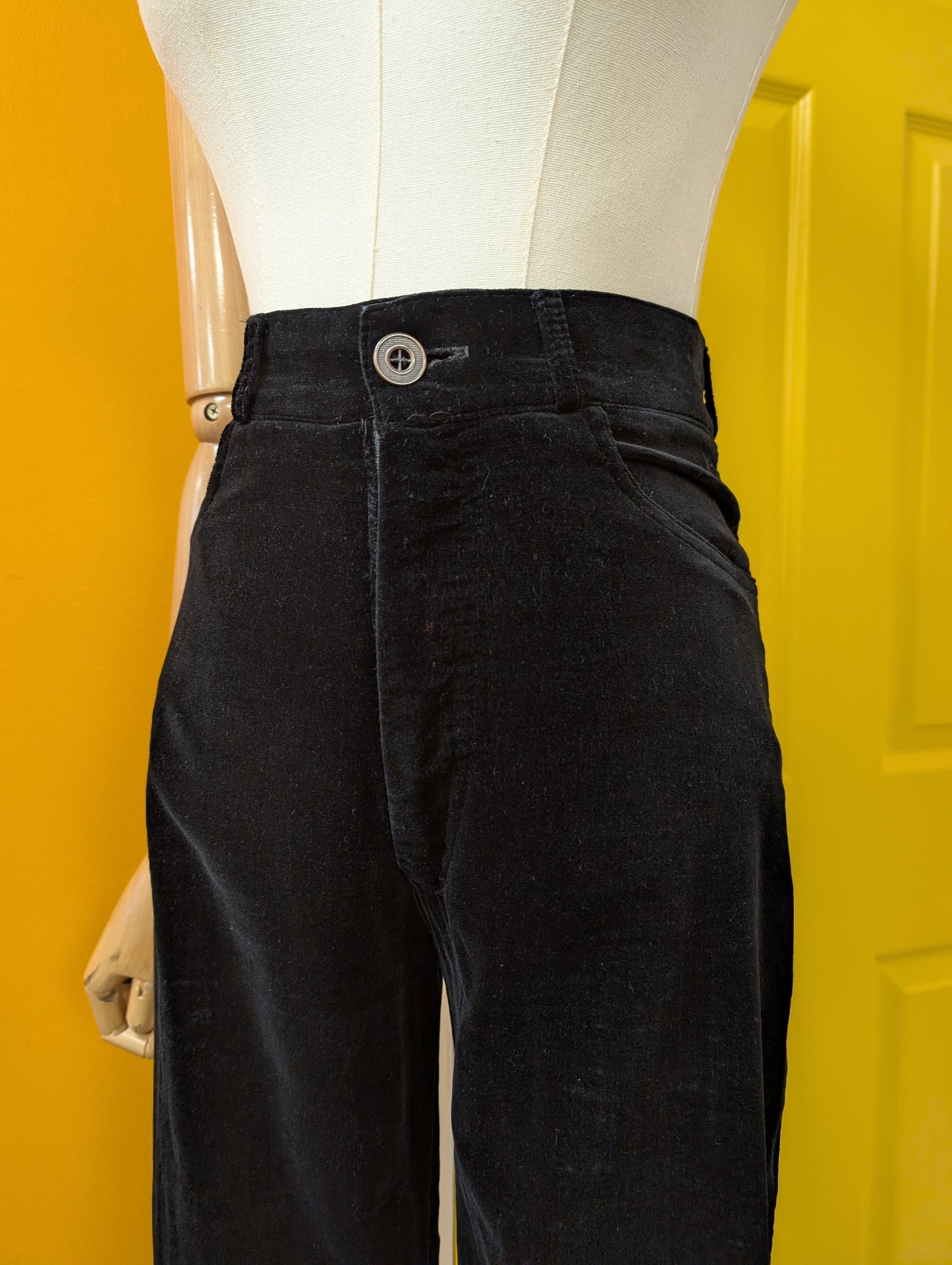 1970s Lee Bender at Bus Stop black velvet trousers - XS