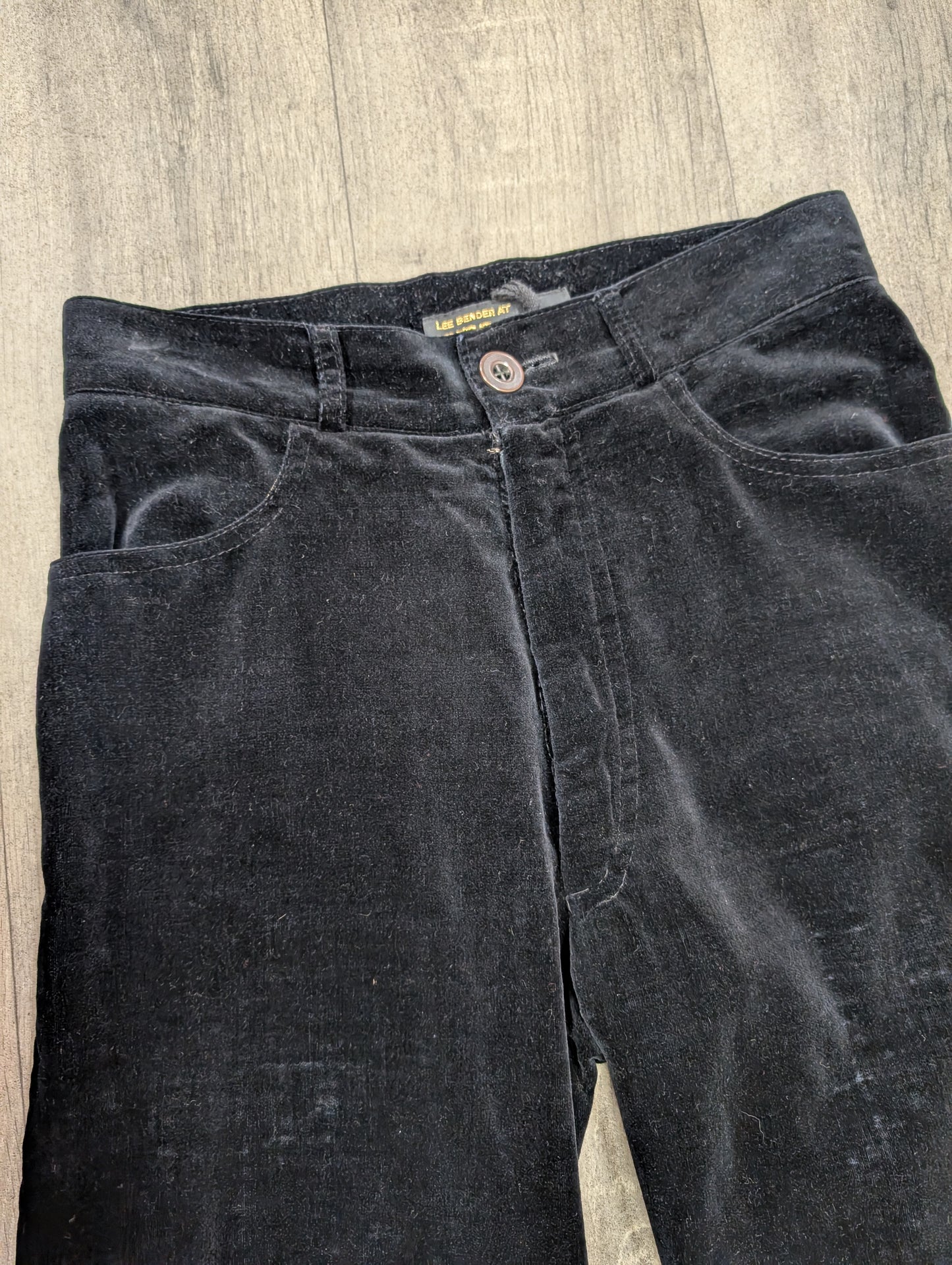 1970s Lee Bender at Bus Stop black velvet trousers - XS