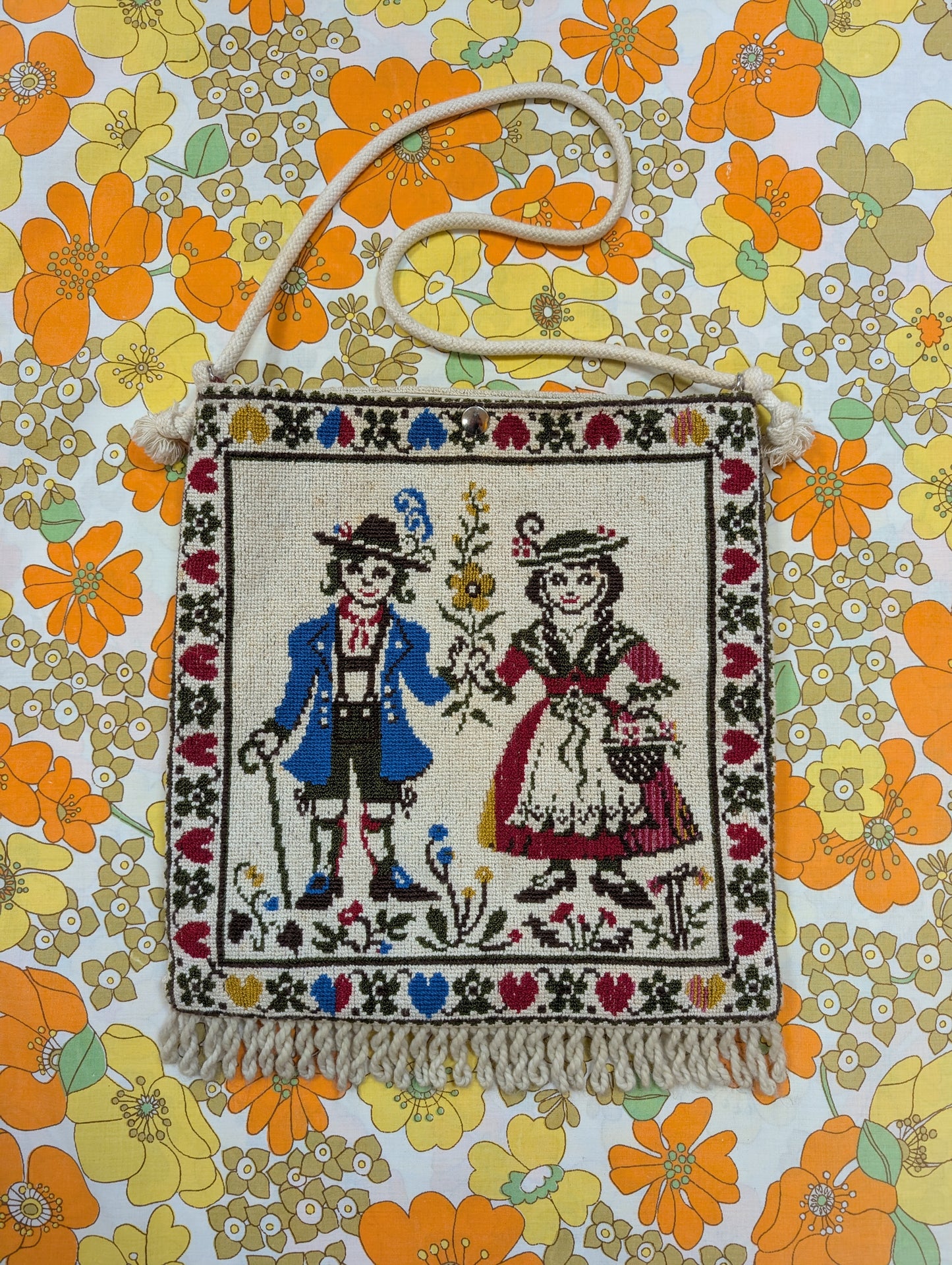 Wool tapestry needlepoint folk art souvenir bag