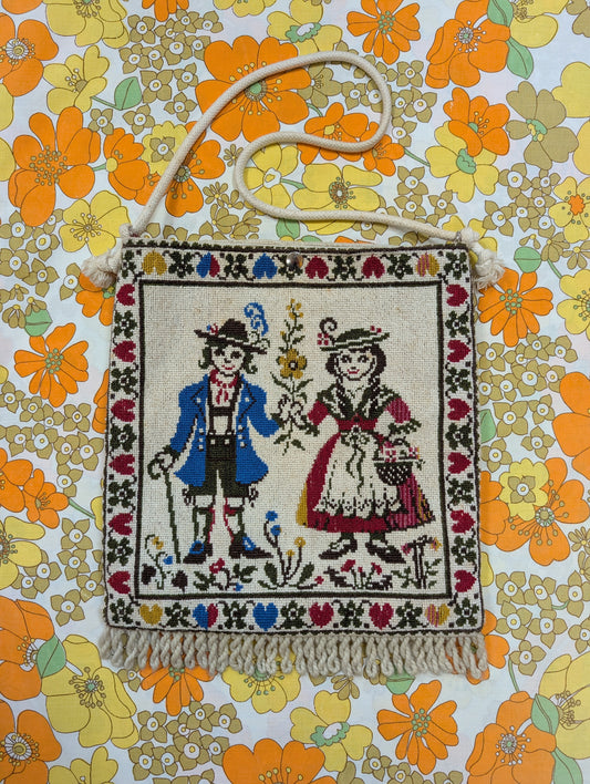 Wool tapestry needlepoint folk art souvenir bag