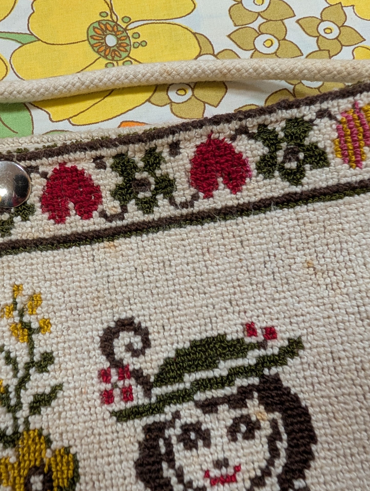 Wool tapestry needlepoint folk art souvenir bag