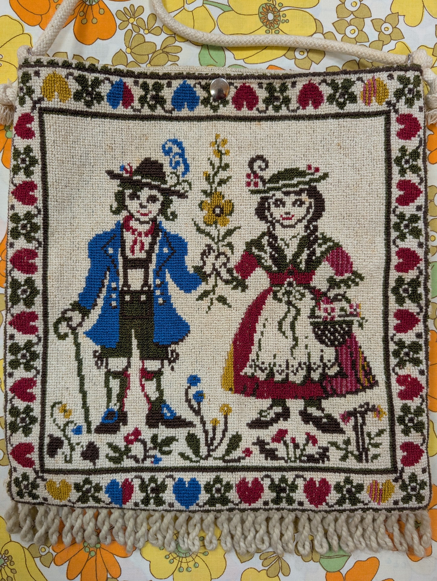 Wool tapestry needlepoint folk art souvenir bag