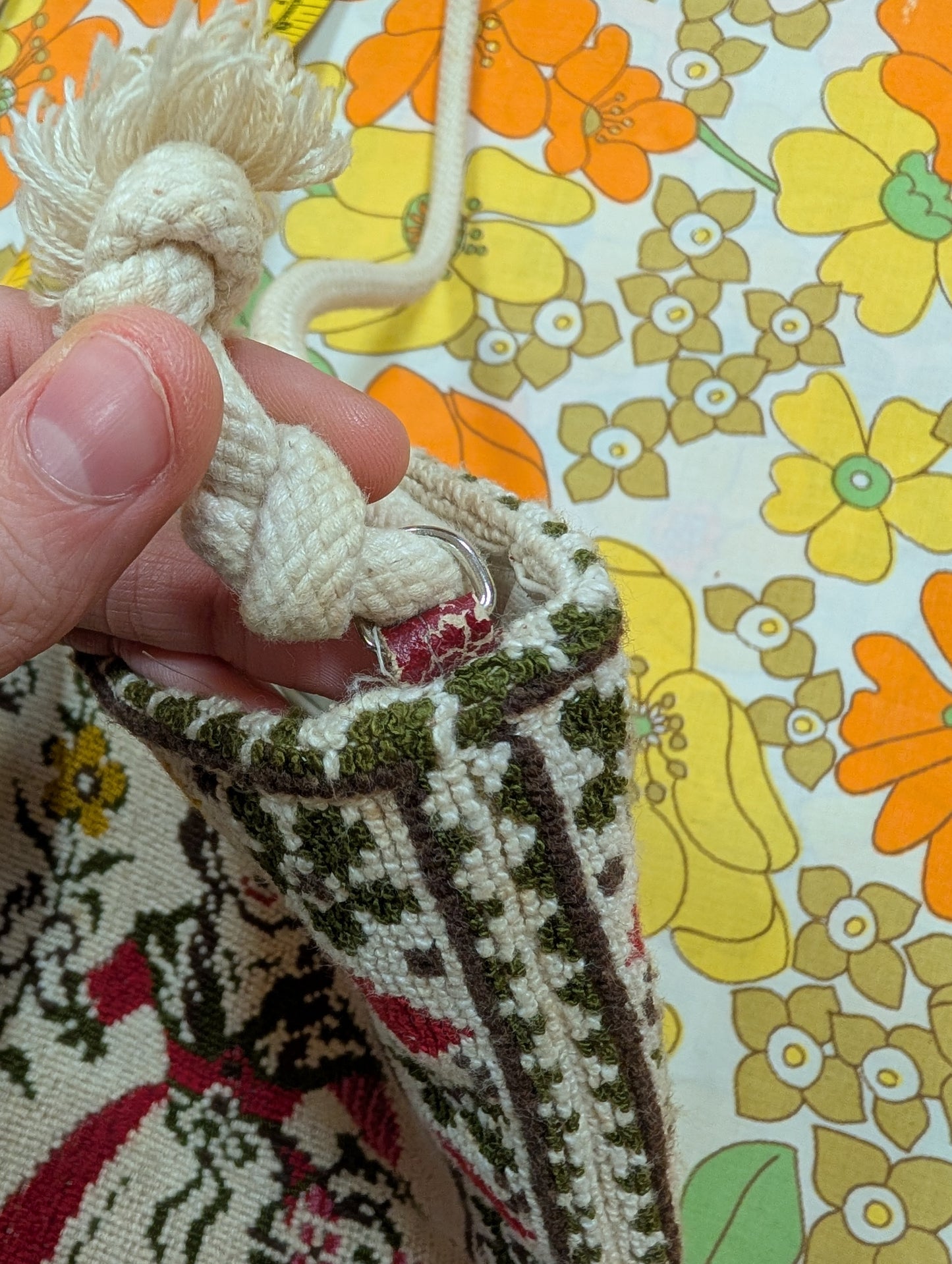 Wool tapestry needlepoint folk art souvenir bag