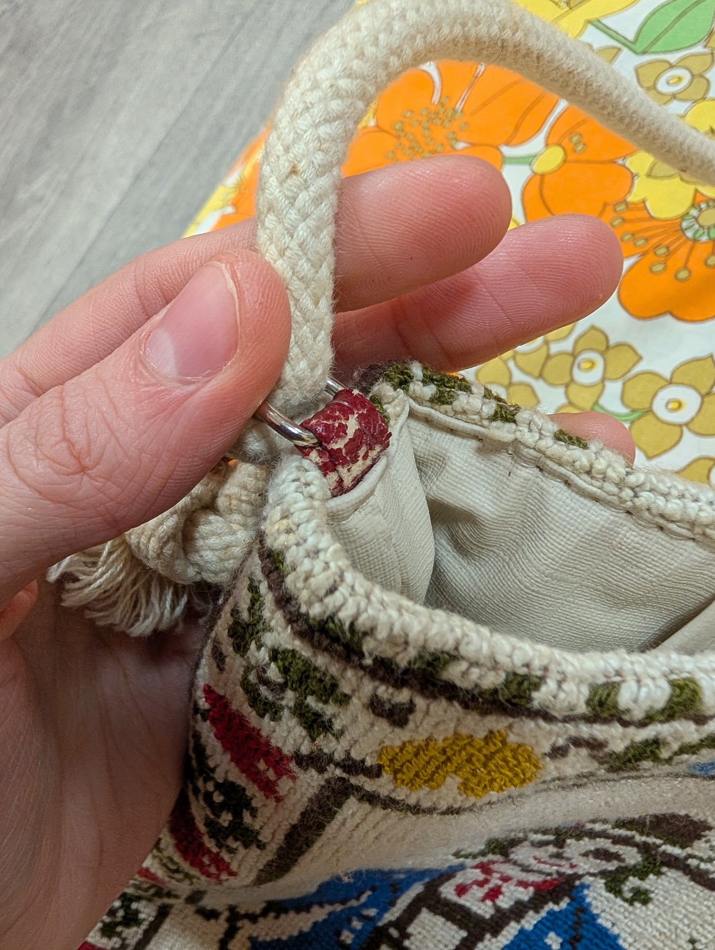 Wool tapestry needlepoint folk art souvenir bag