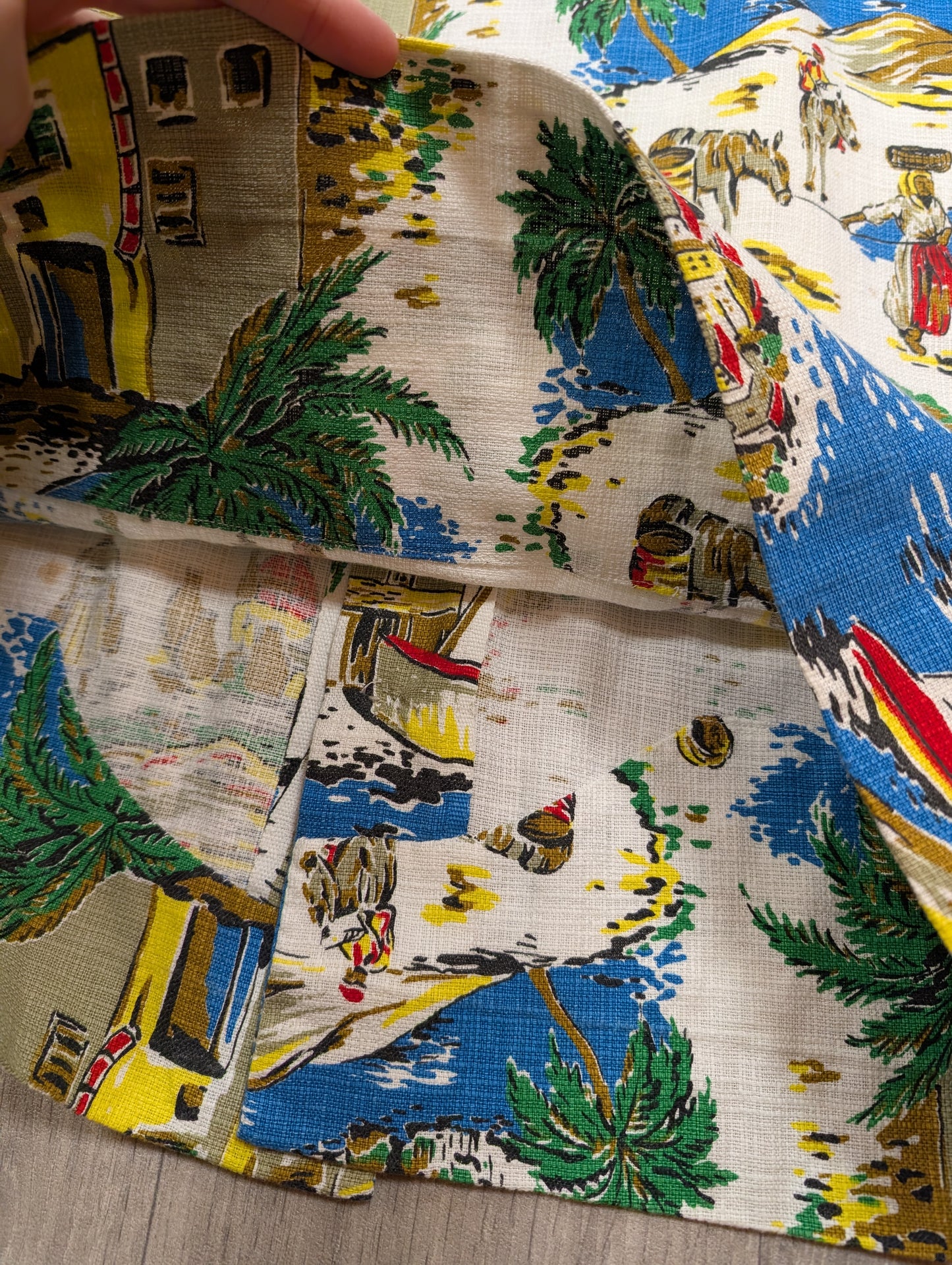 50s/60s Selincourt novelty print barkcloth dress - S/10
