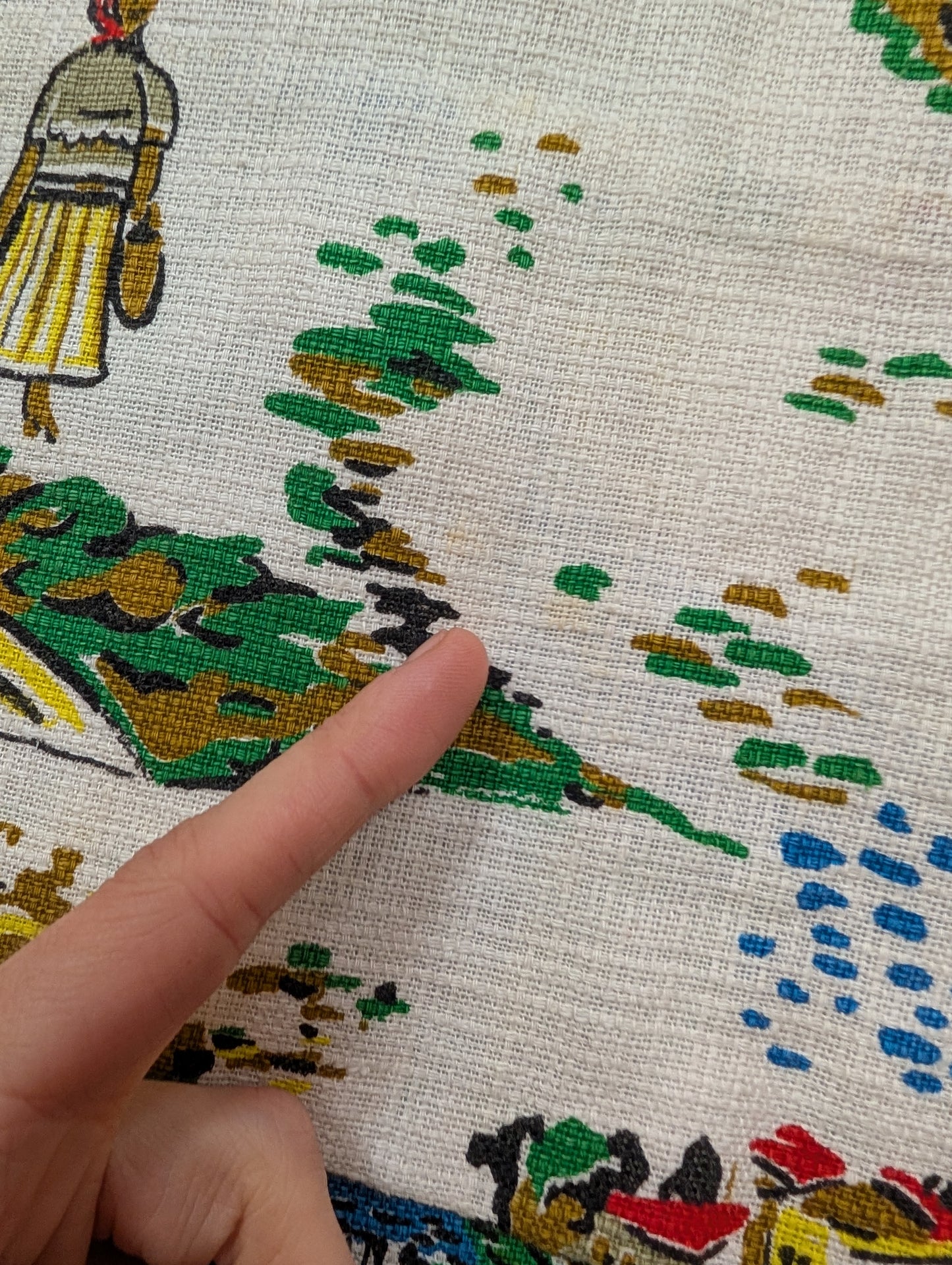 50s/60s Selincourt novelty print barkcloth dress - S/10