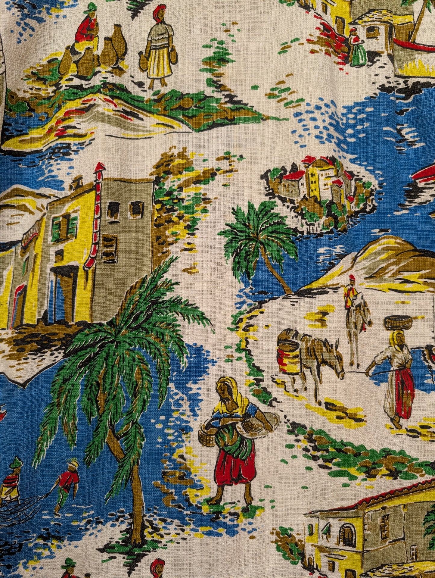50s/60s Selincourt novelty print barkcloth dress - S/10