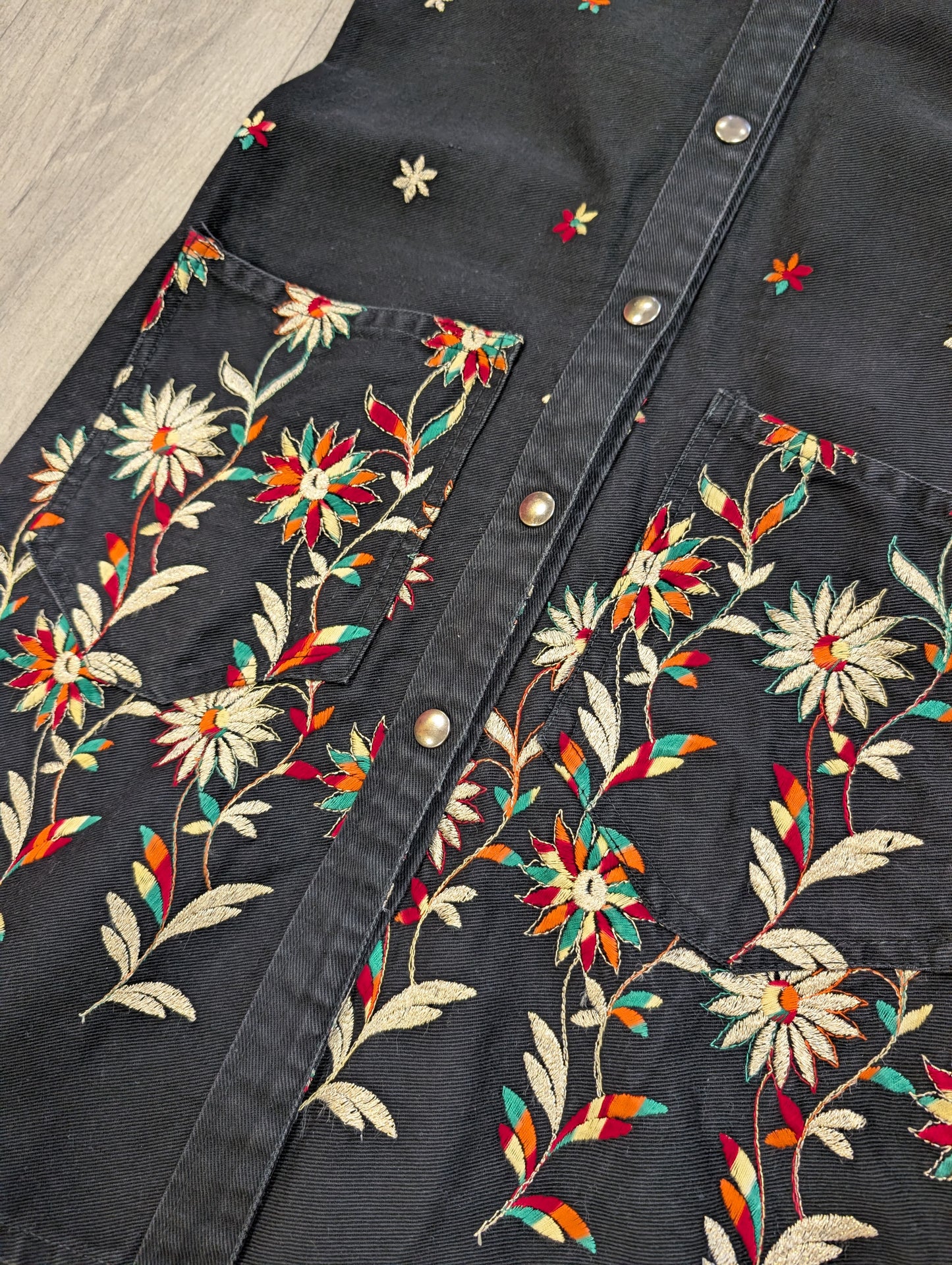 1970s embroidered denim dress - XS