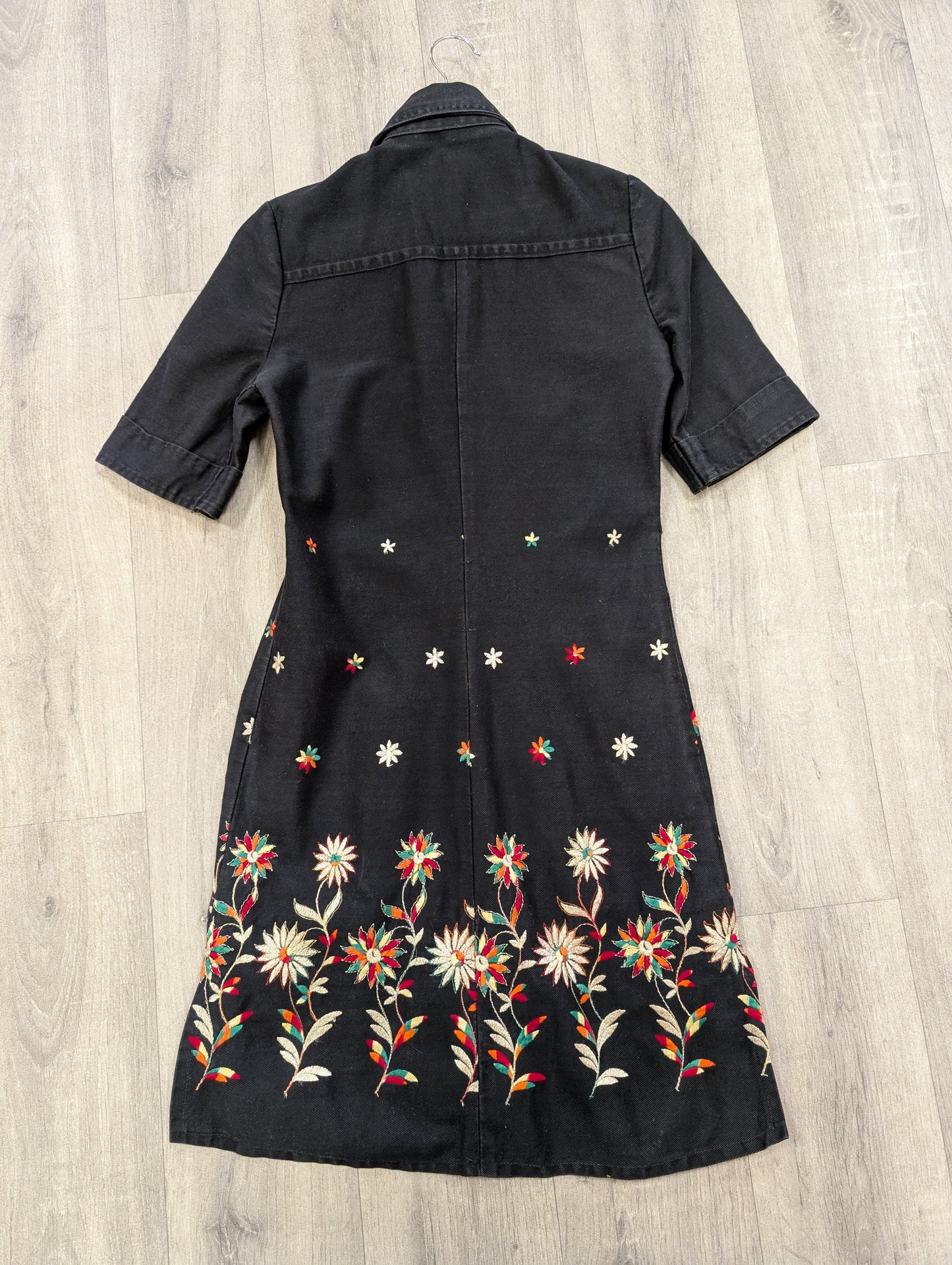 1970s embroidered denim dress - XS