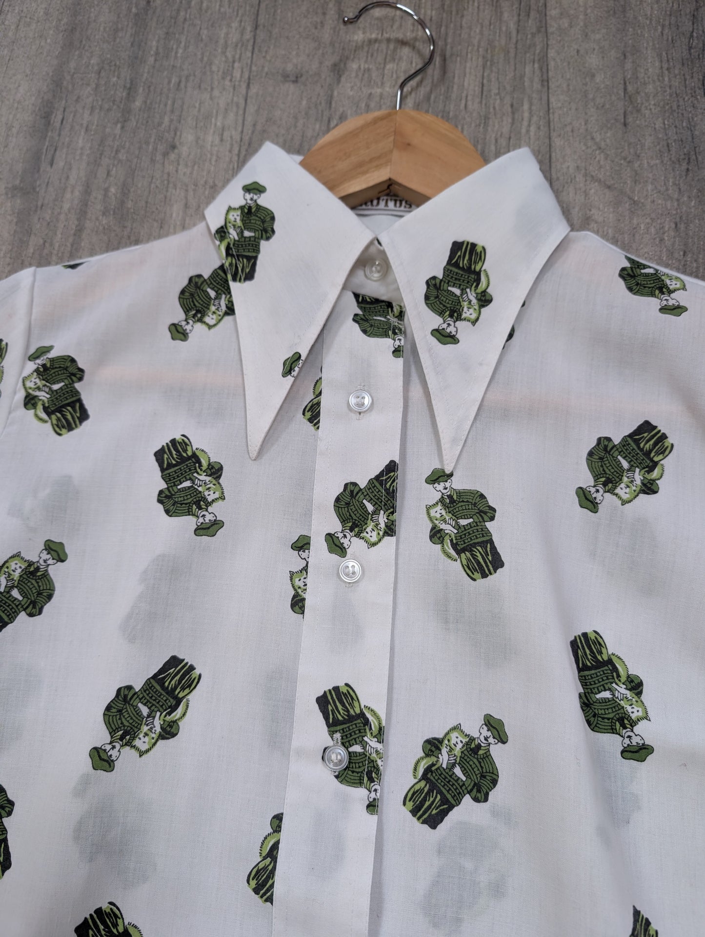 1970s Brutus novelty print dagger collar shirt - XS/S