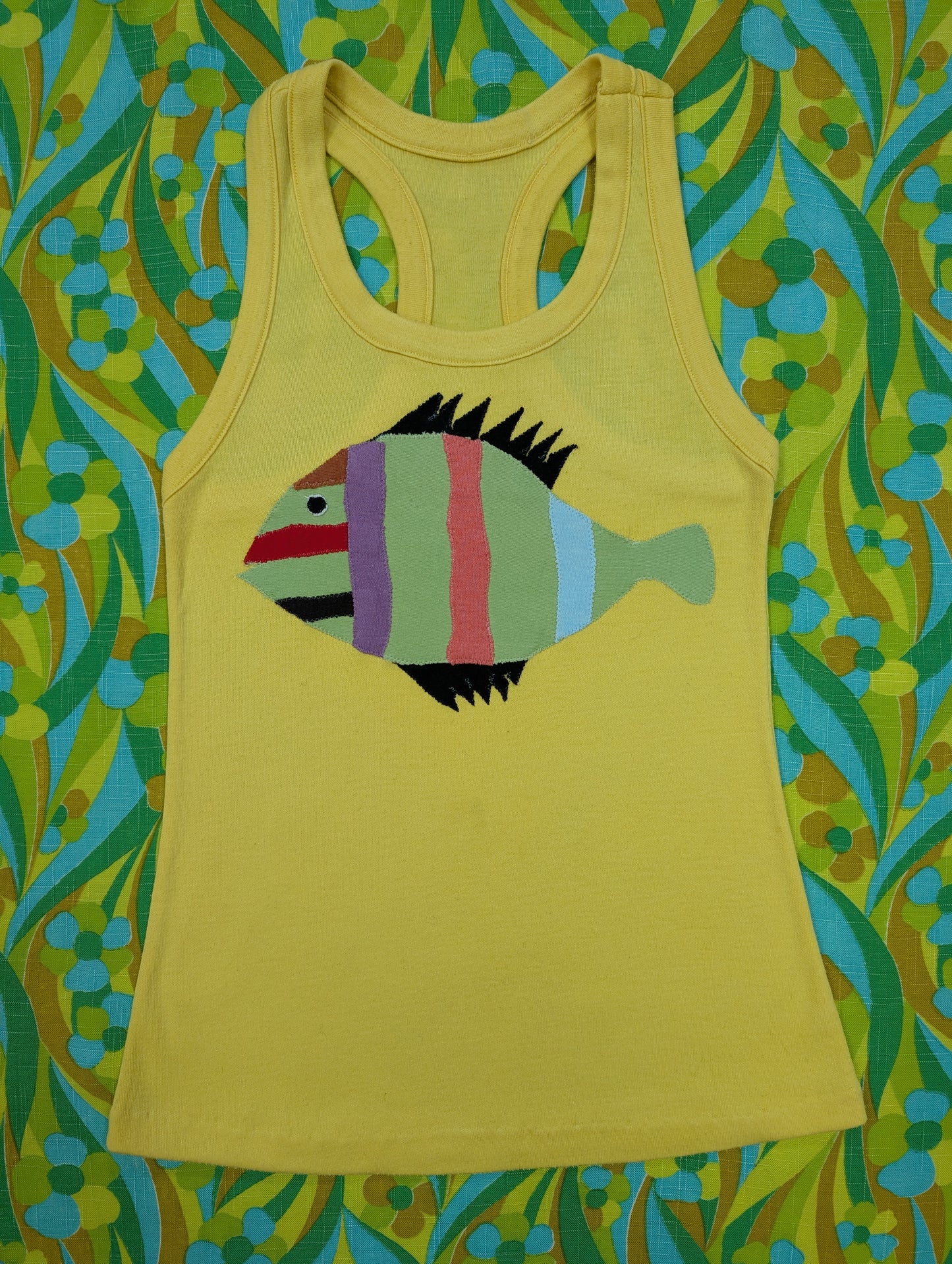 1970s appliqué fish vest top - XS
