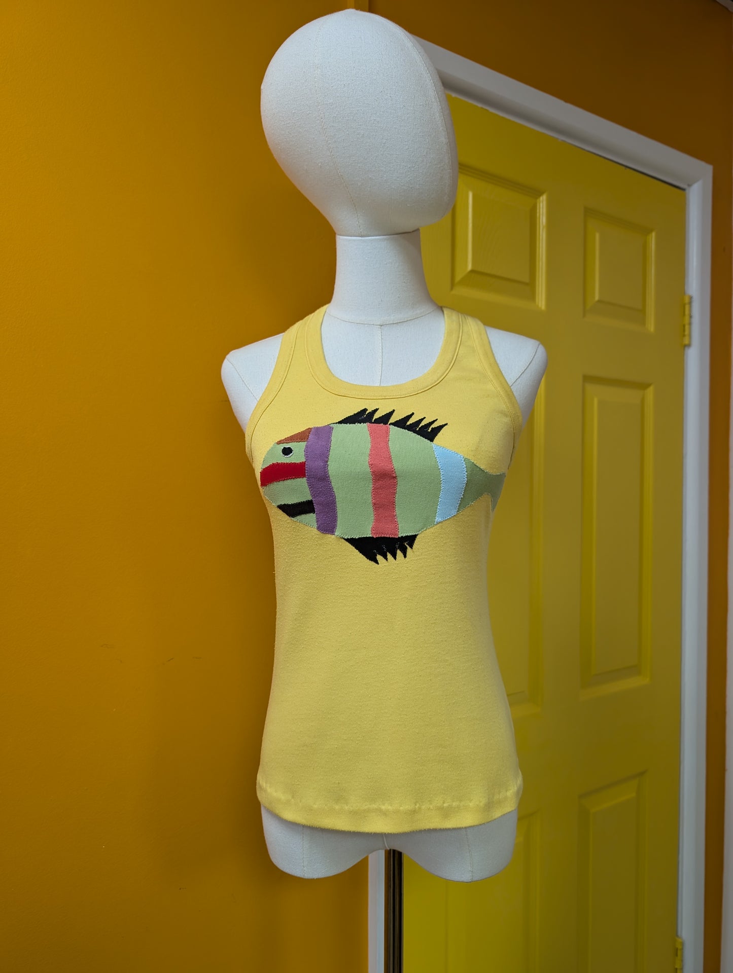 1970s appliqué fish vest top - XS