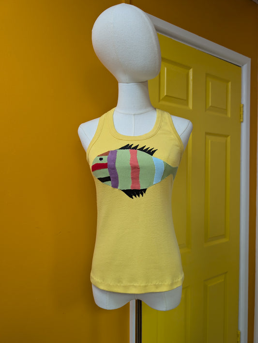 1970s appliqué fish vest top - XS