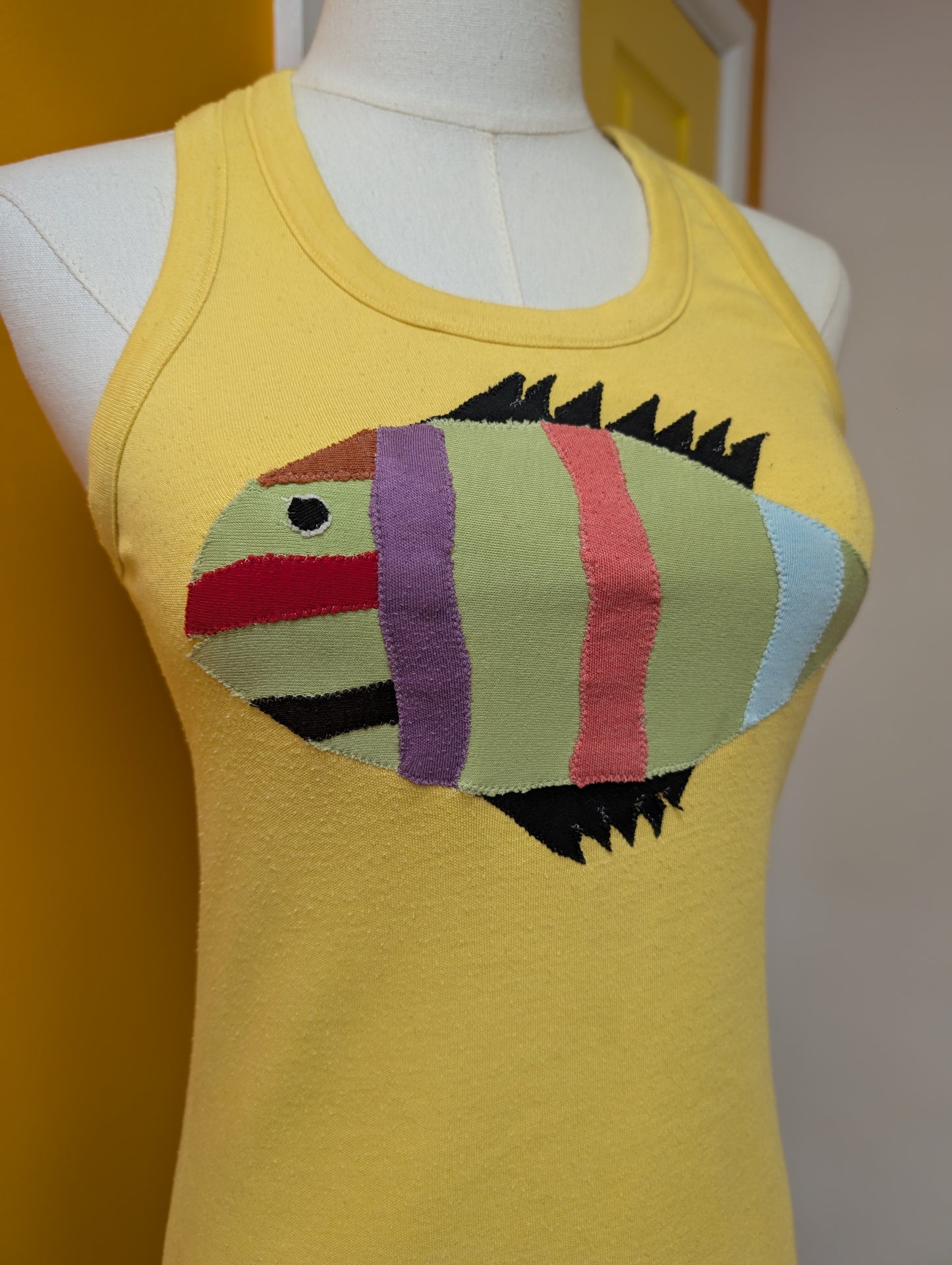 1970s appliqué fish vest top - XS