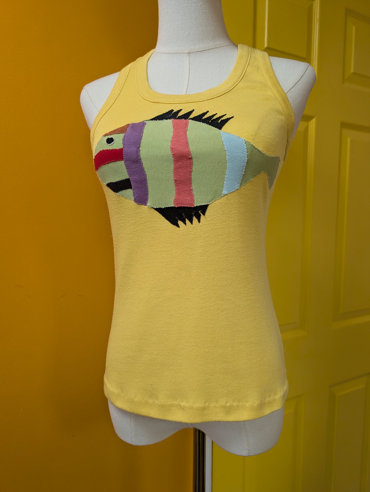 1970s appliqué fish vest top - XS