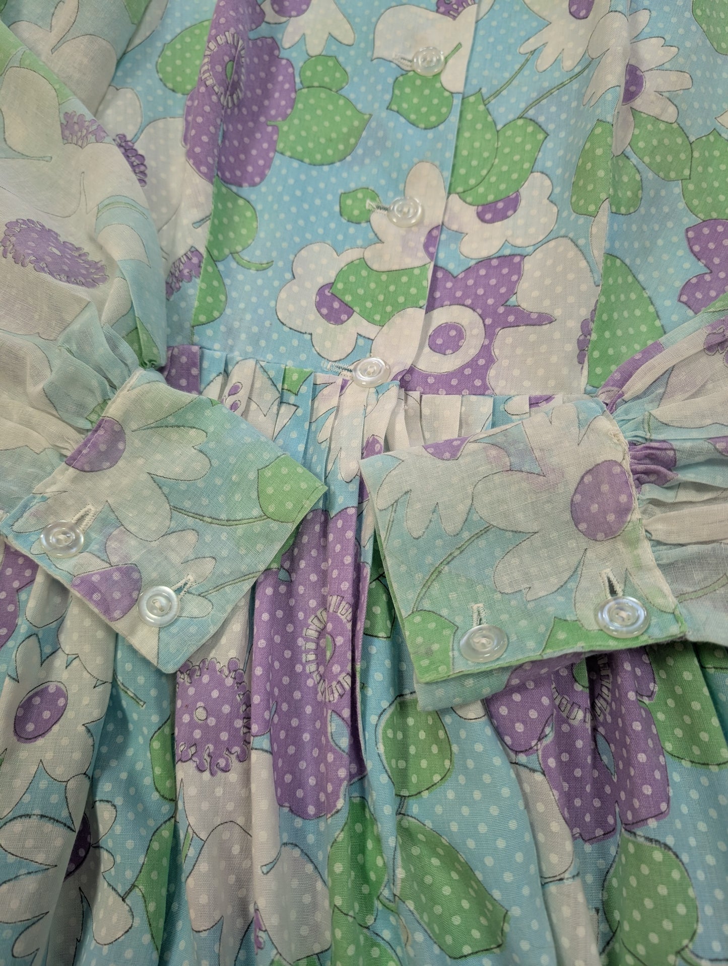 1970s floral balloon sleeve mini dress - S/8