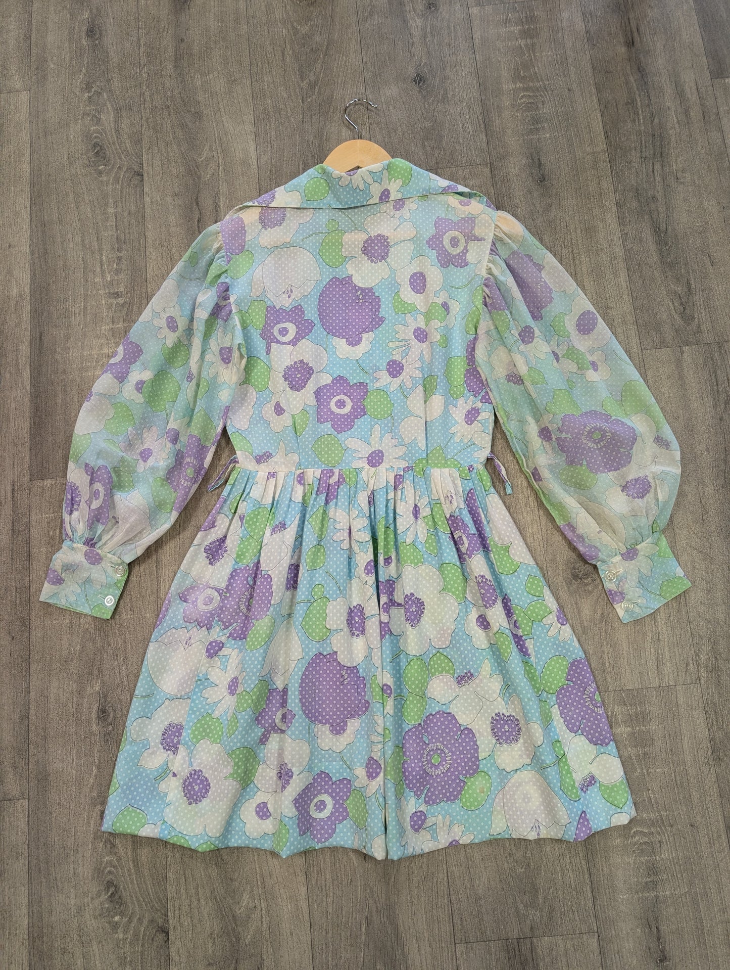 1970s floral balloon sleeve mini dress - S/8