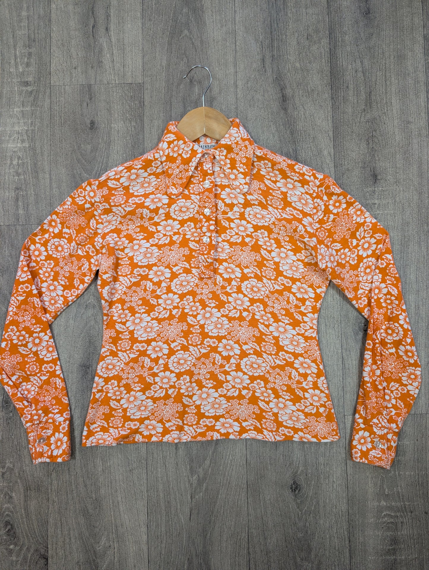 1970s orange floral cotton shirt - XS/S