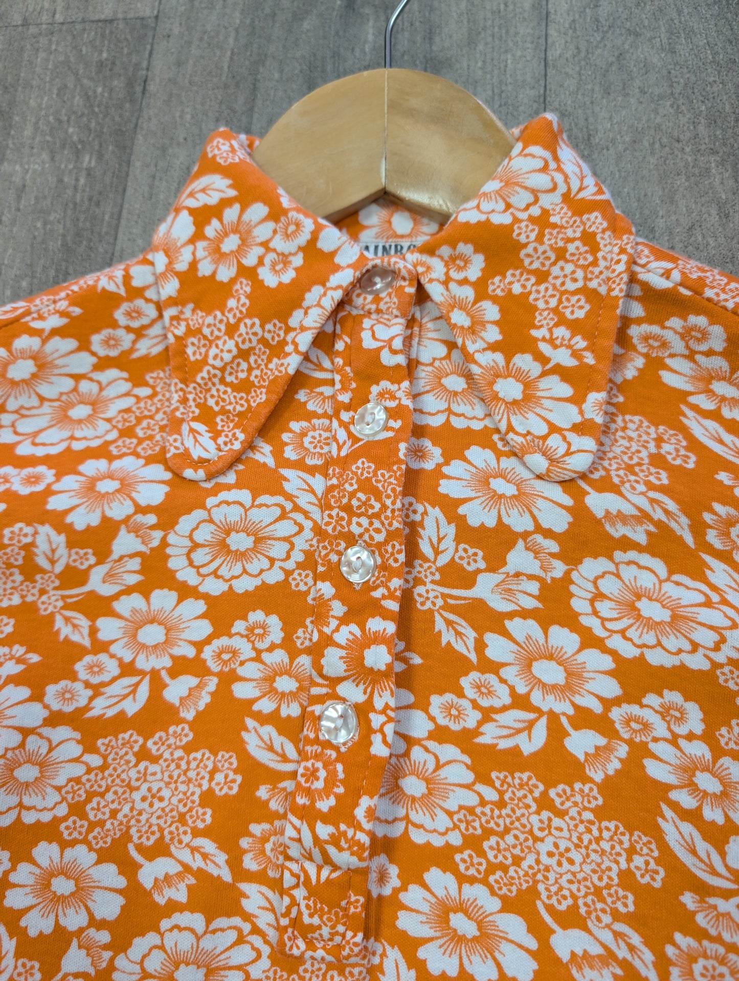 1970s orange floral cotton shirt - XS/S