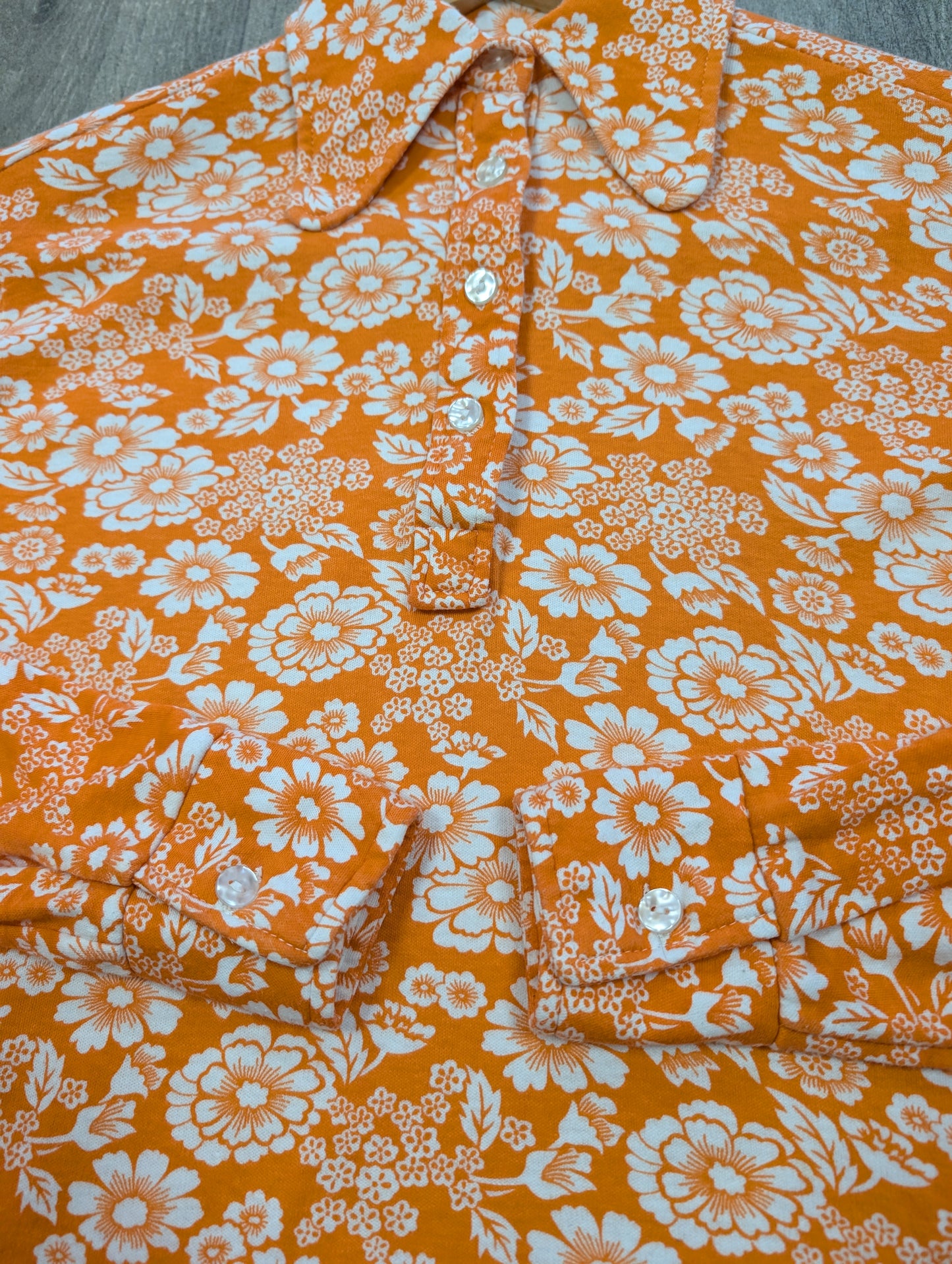 1970s orange floral cotton shirt - XS/S