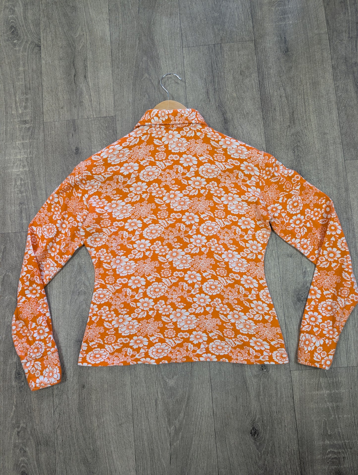 1970s orange floral cotton shirt - XS/S