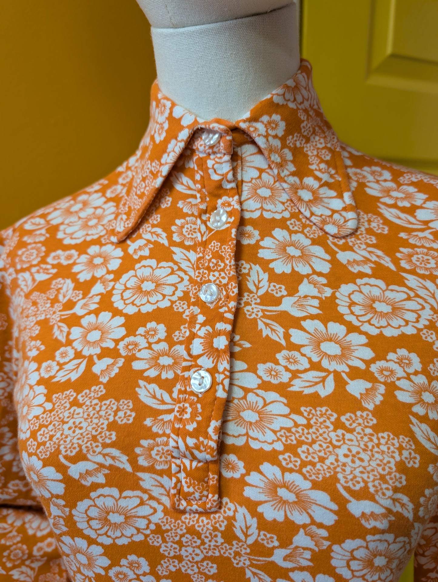 1970s orange floral cotton shirt - XS/S