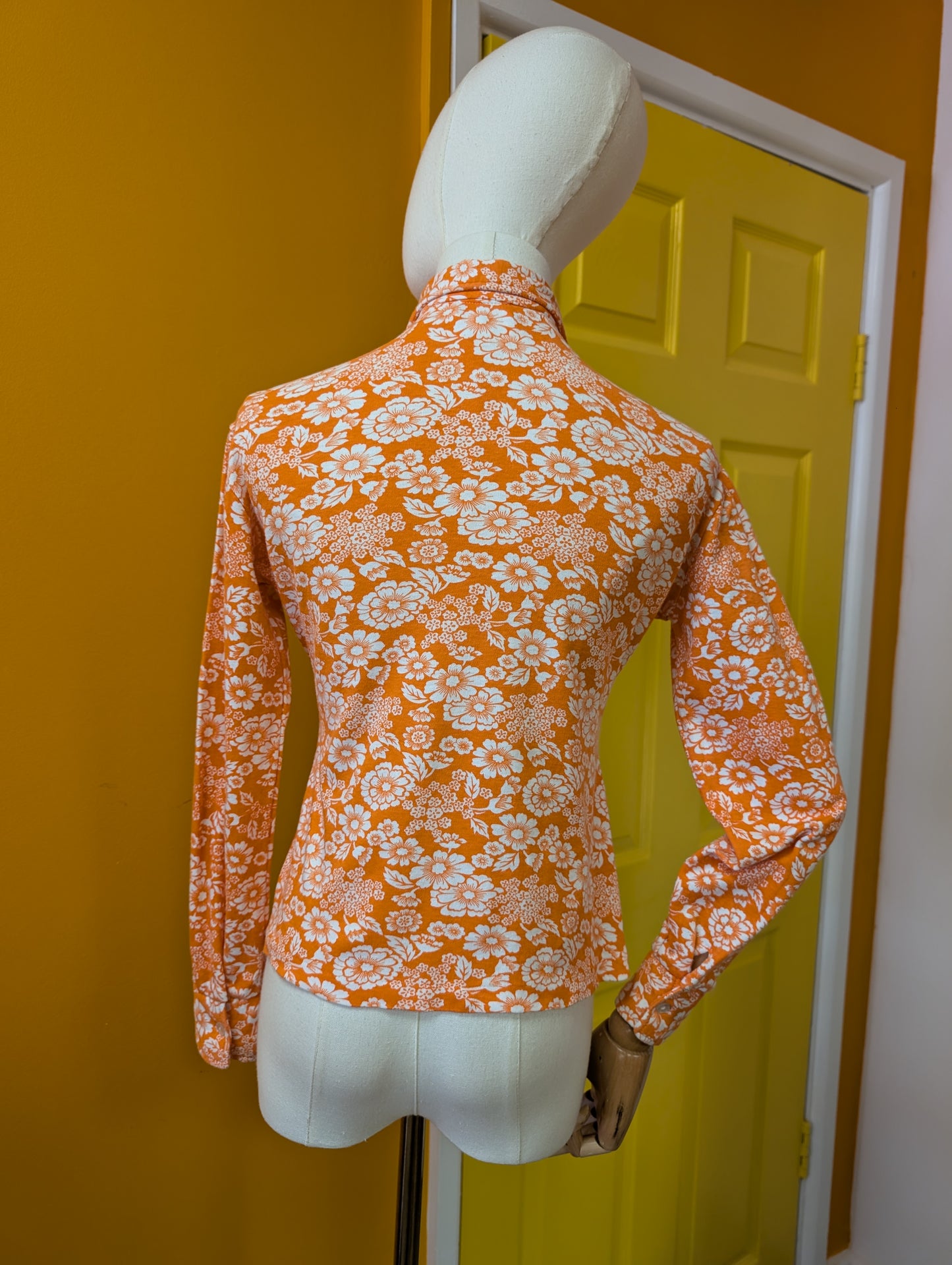 1970s orange floral cotton shirt - XS/S